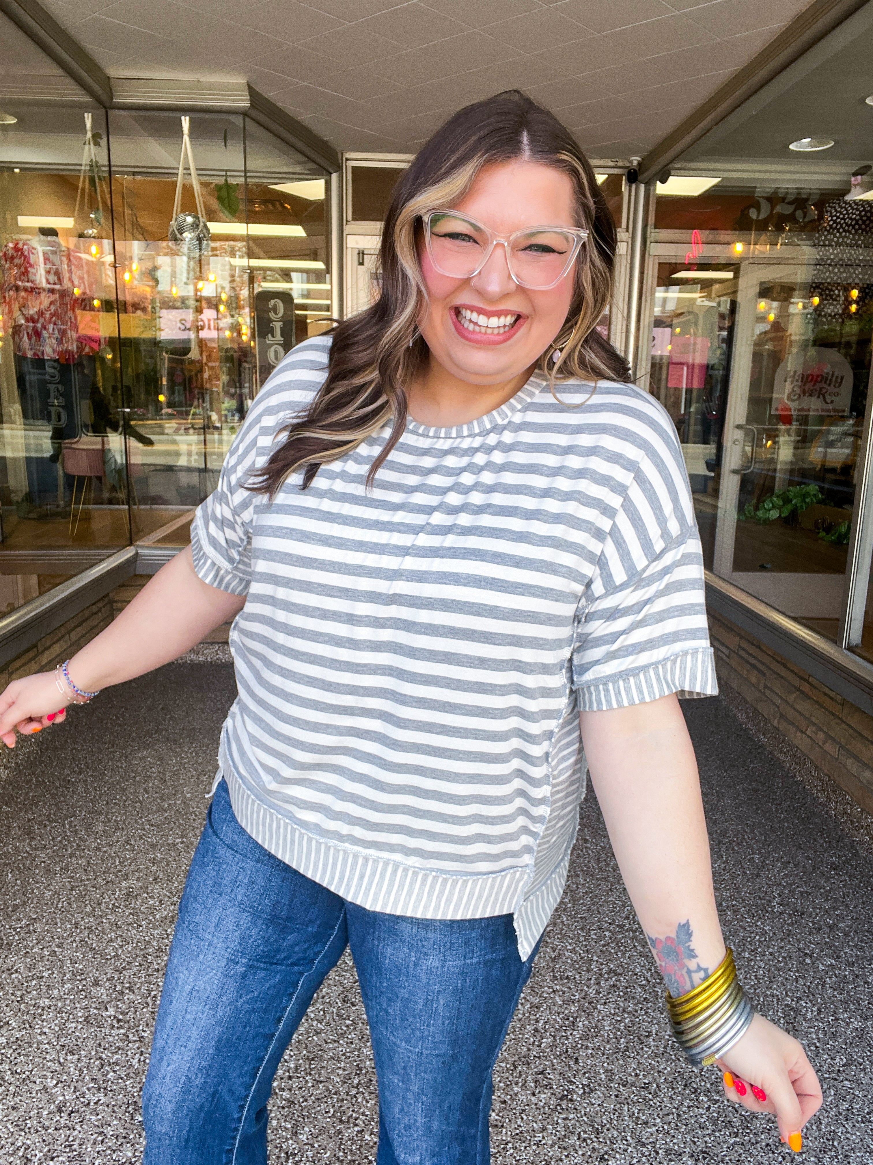 Spring Vibes Heather Gray Oversize Outseam Stitch Top