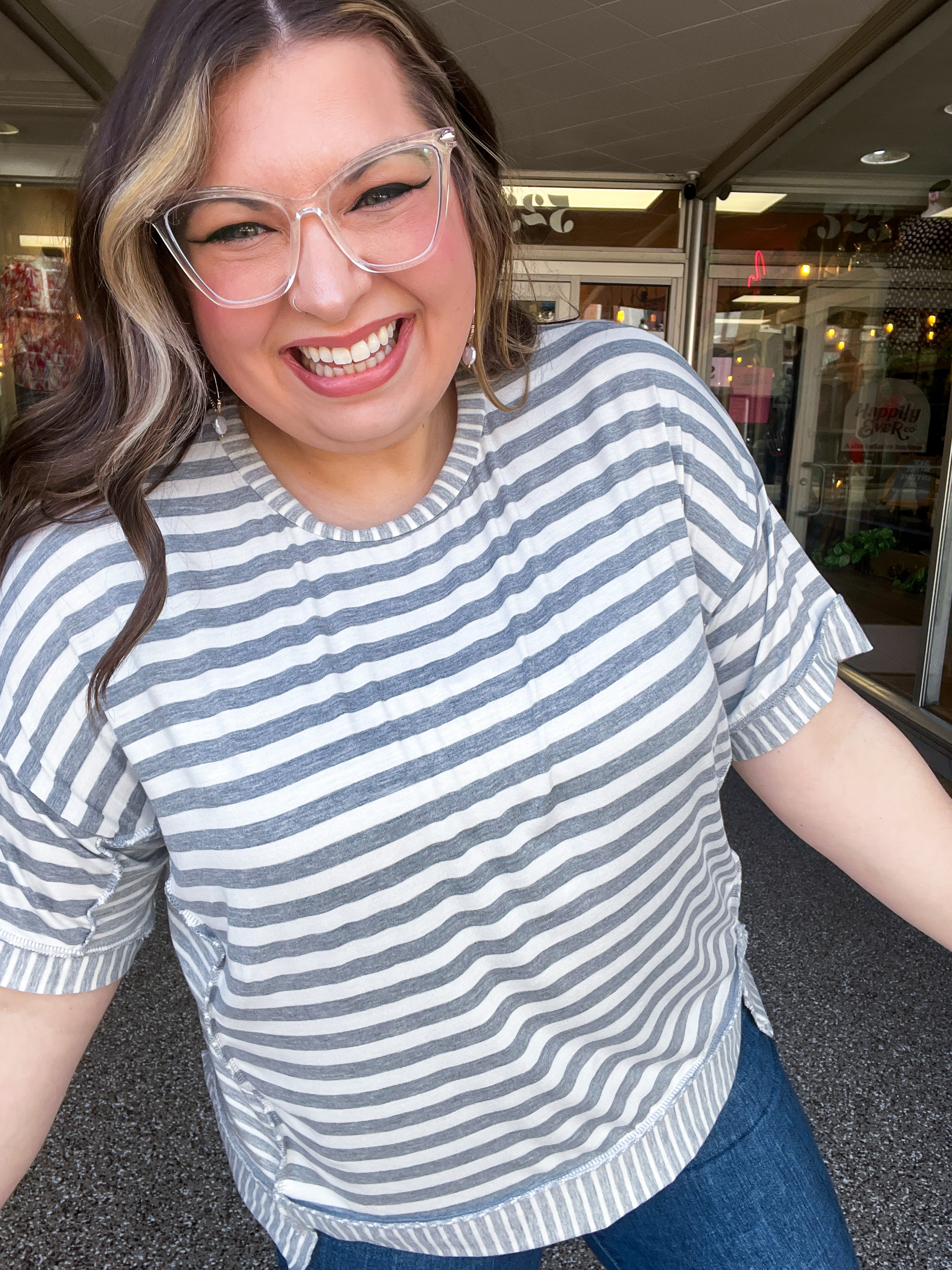 Spring Vibes Heather Gray Oversize Outseam Stitch Top