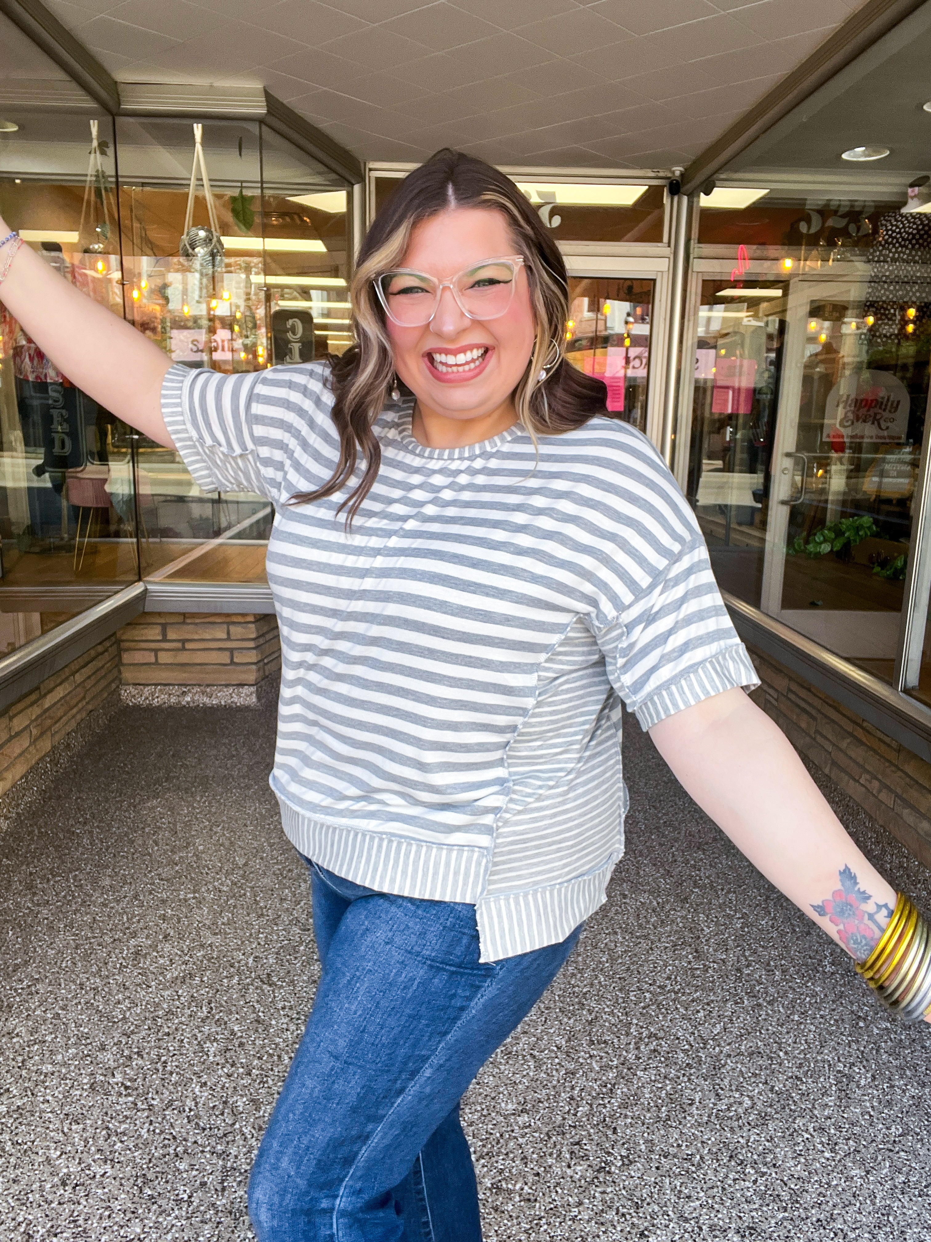 Spring Vibes Heather Gray Oversize Outseam Stitch Top