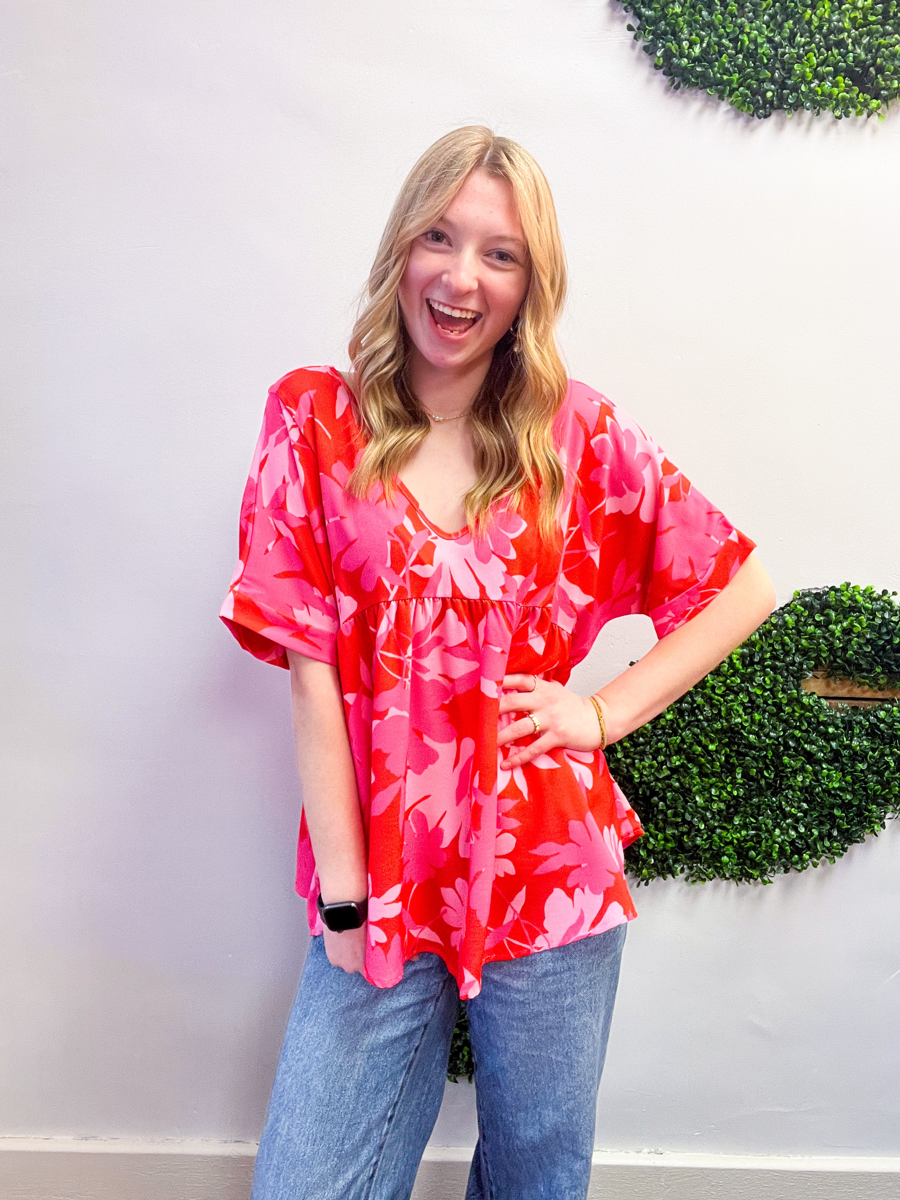 Petal Splash Babydoll Top in Pink