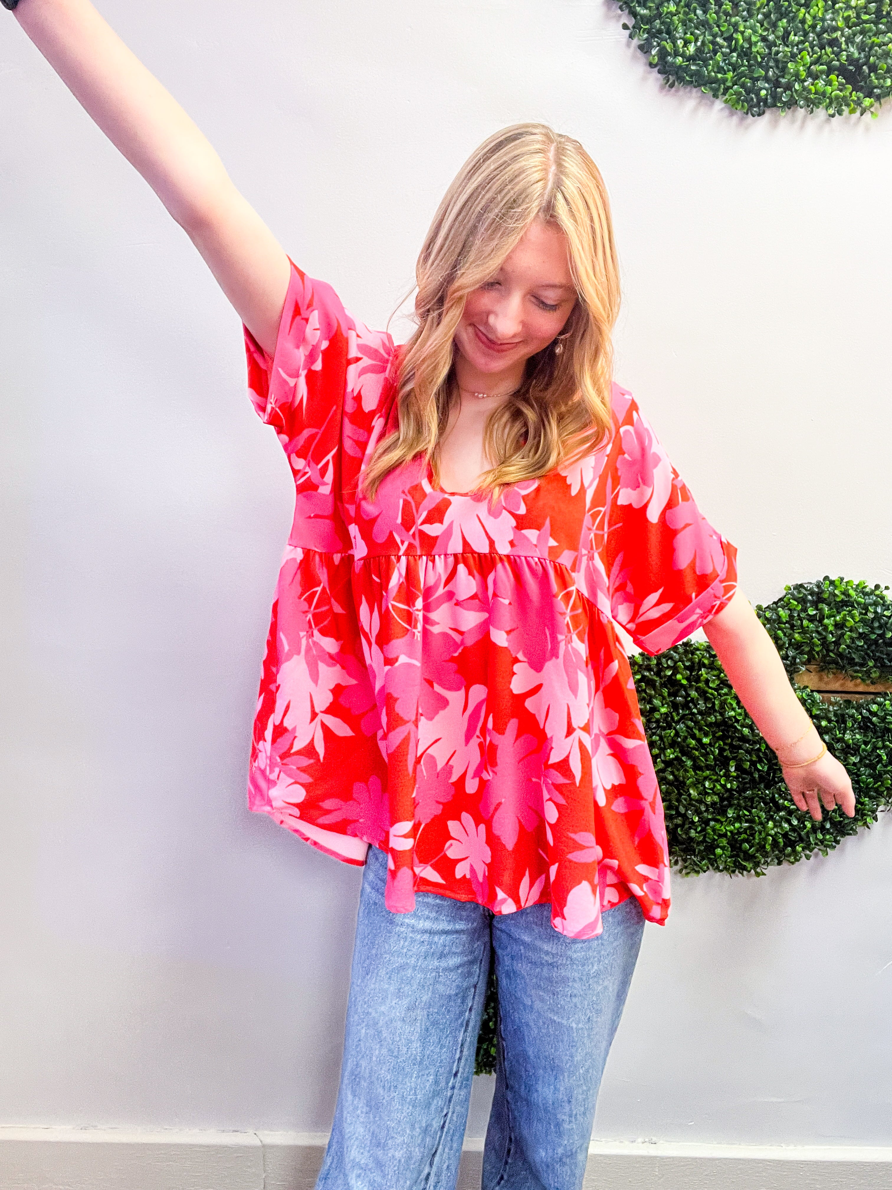 Petal Splash Babydoll Top in Pink