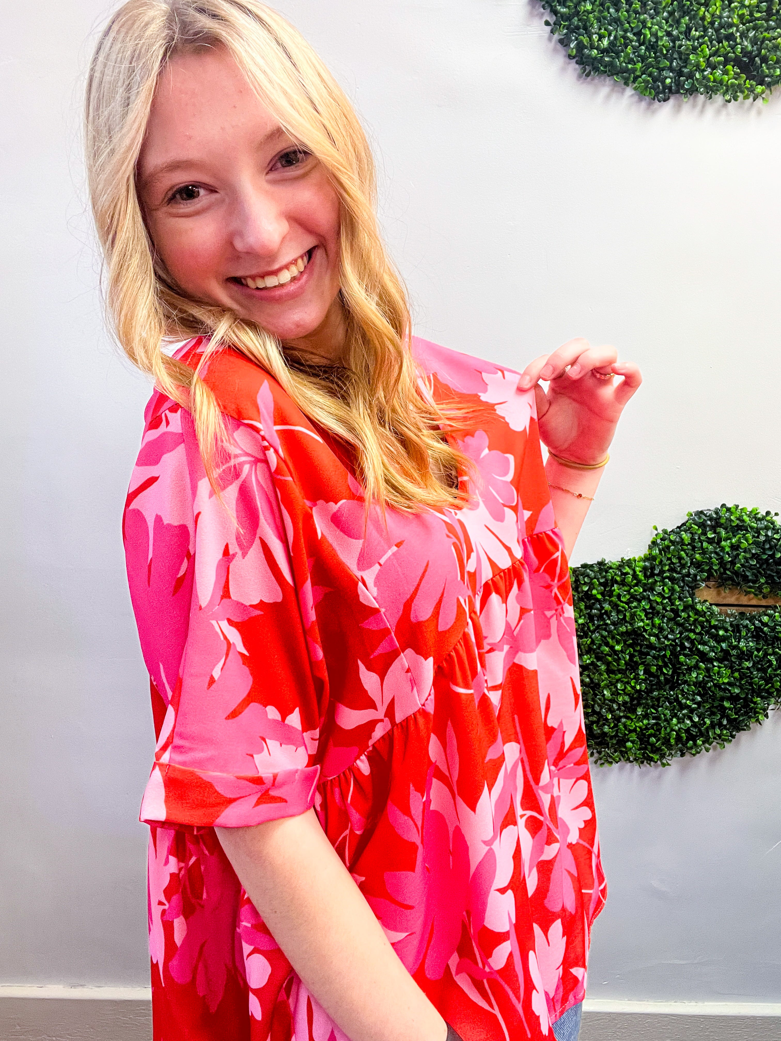 Petal Splash Babydoll Top in Pink
