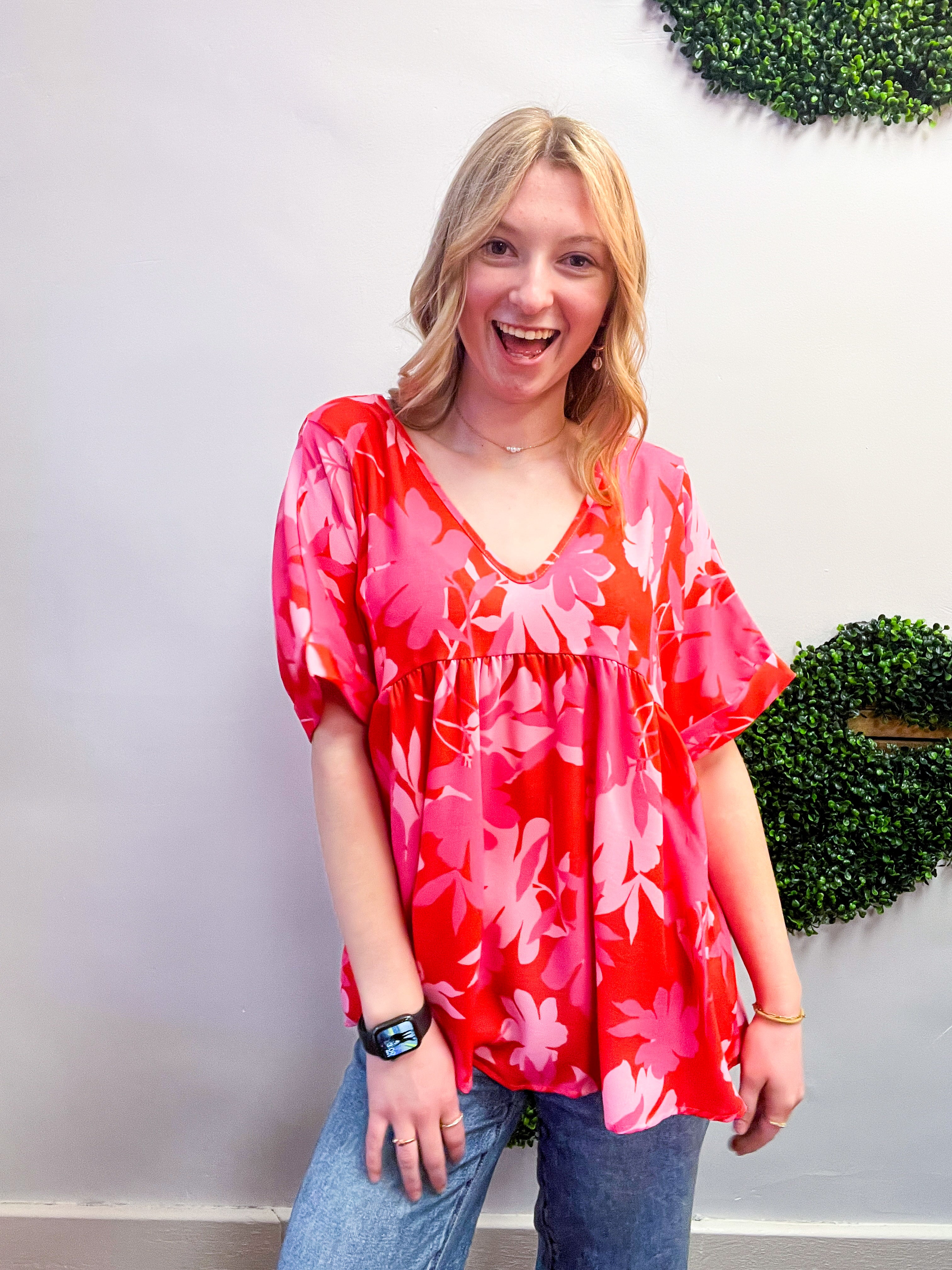 Petal Splash Babydoll Top in Pink