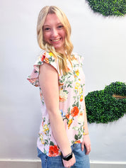 Floral Fancy Flutter Sleeve Top in Lilac