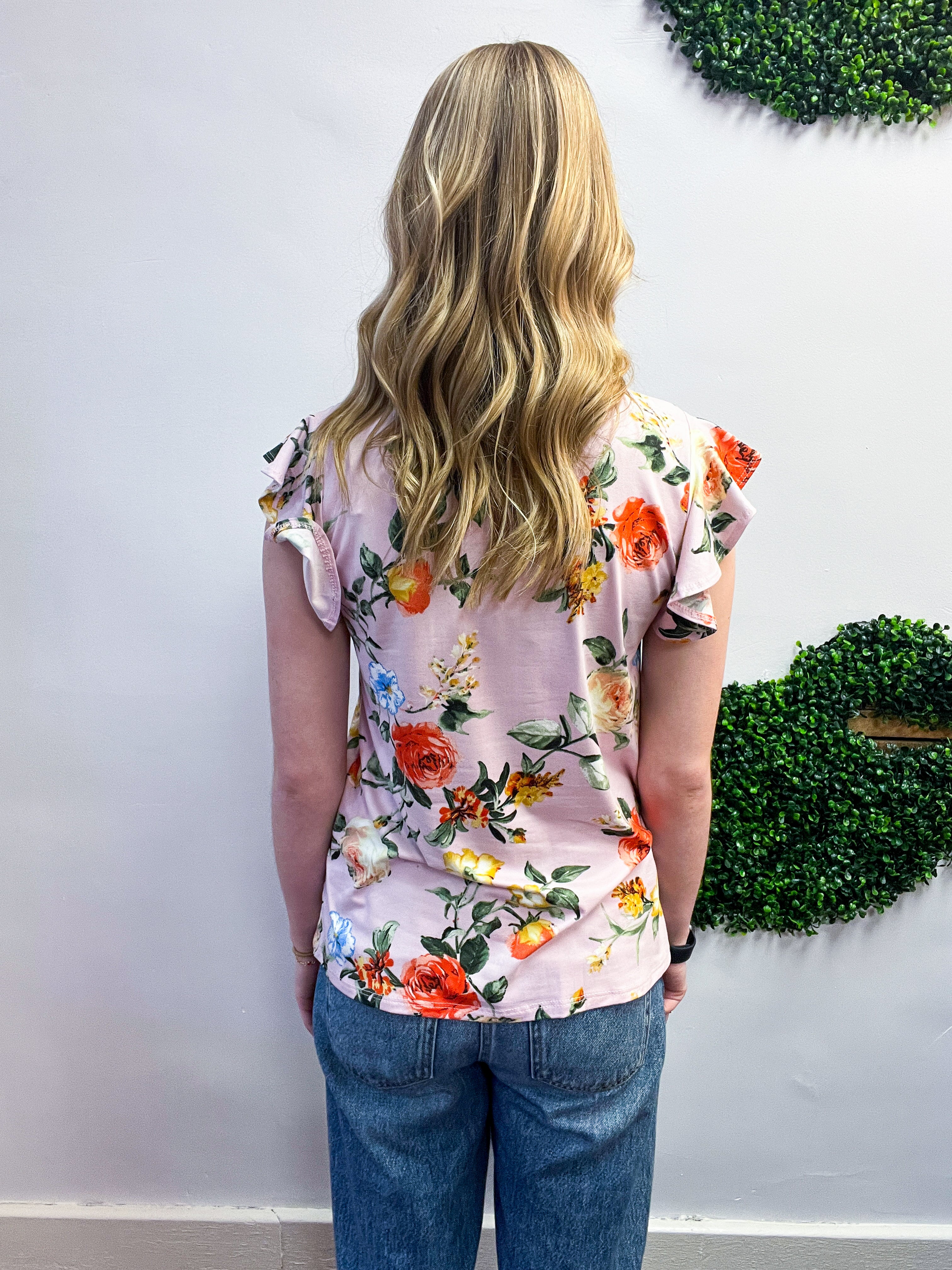 Floral Fancy Flutter Sleeve Top in Lilac