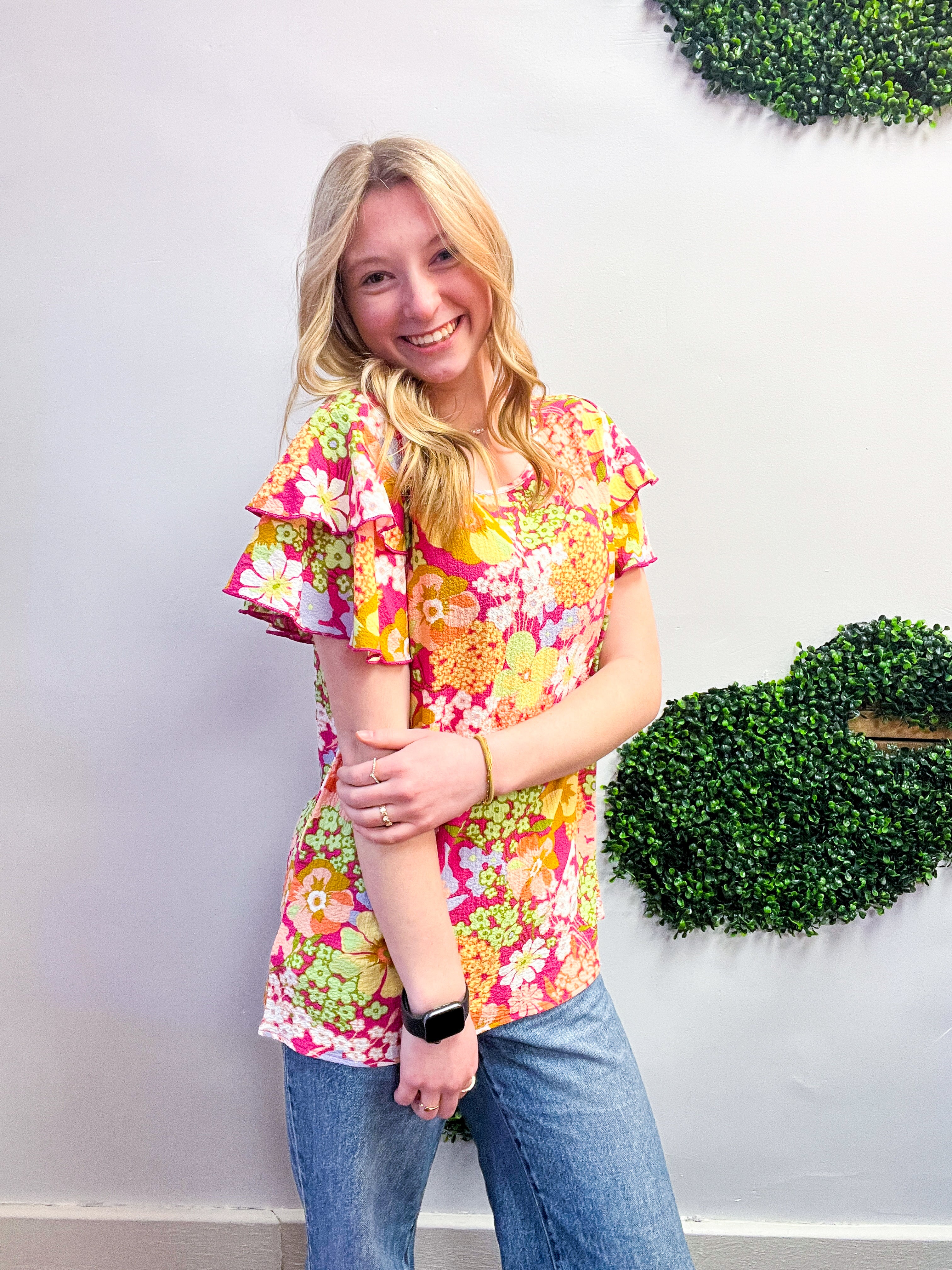 Groovy Garden Top in Fuchsia