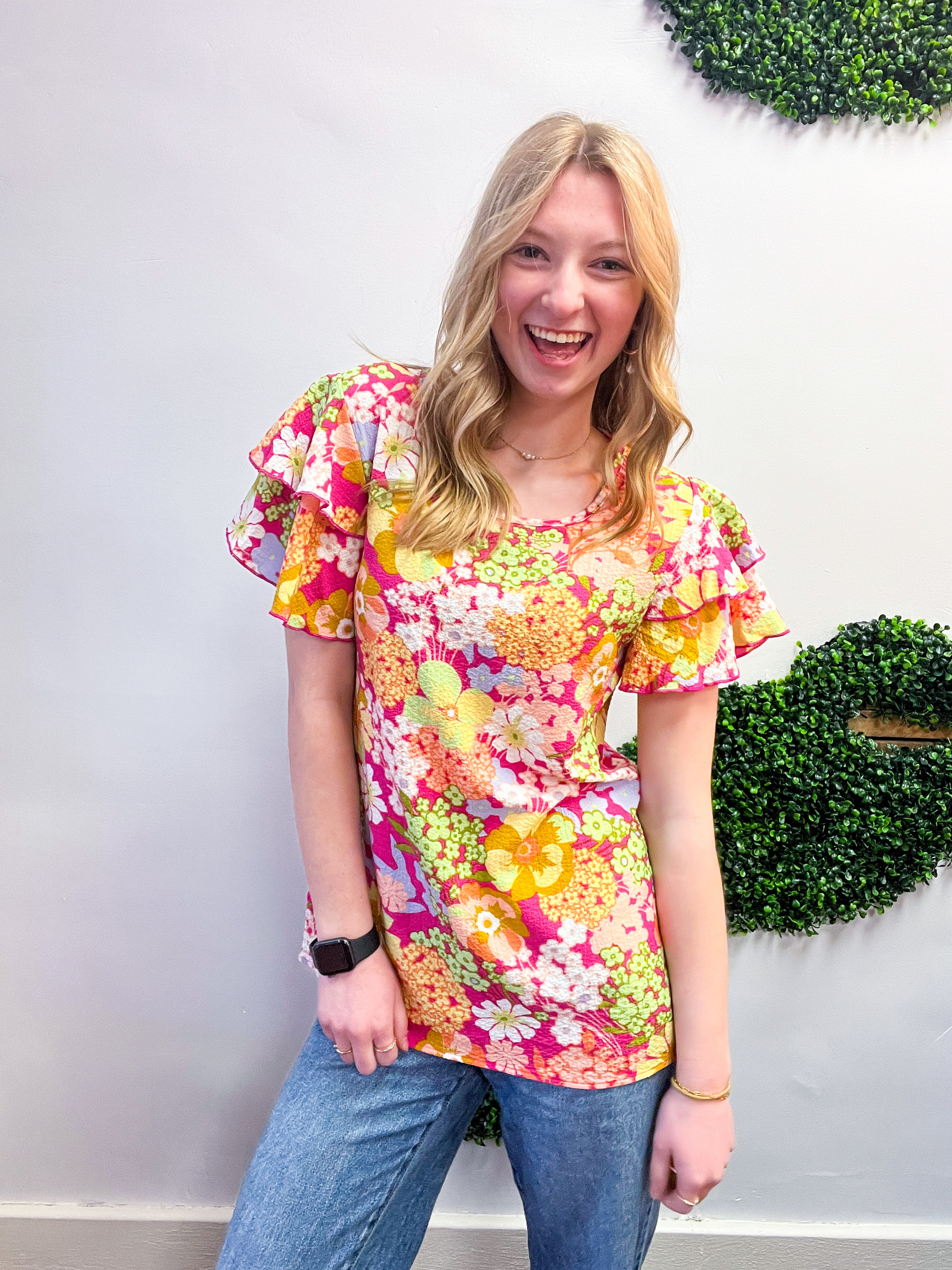 Groovy Garden Top in Fuchsia