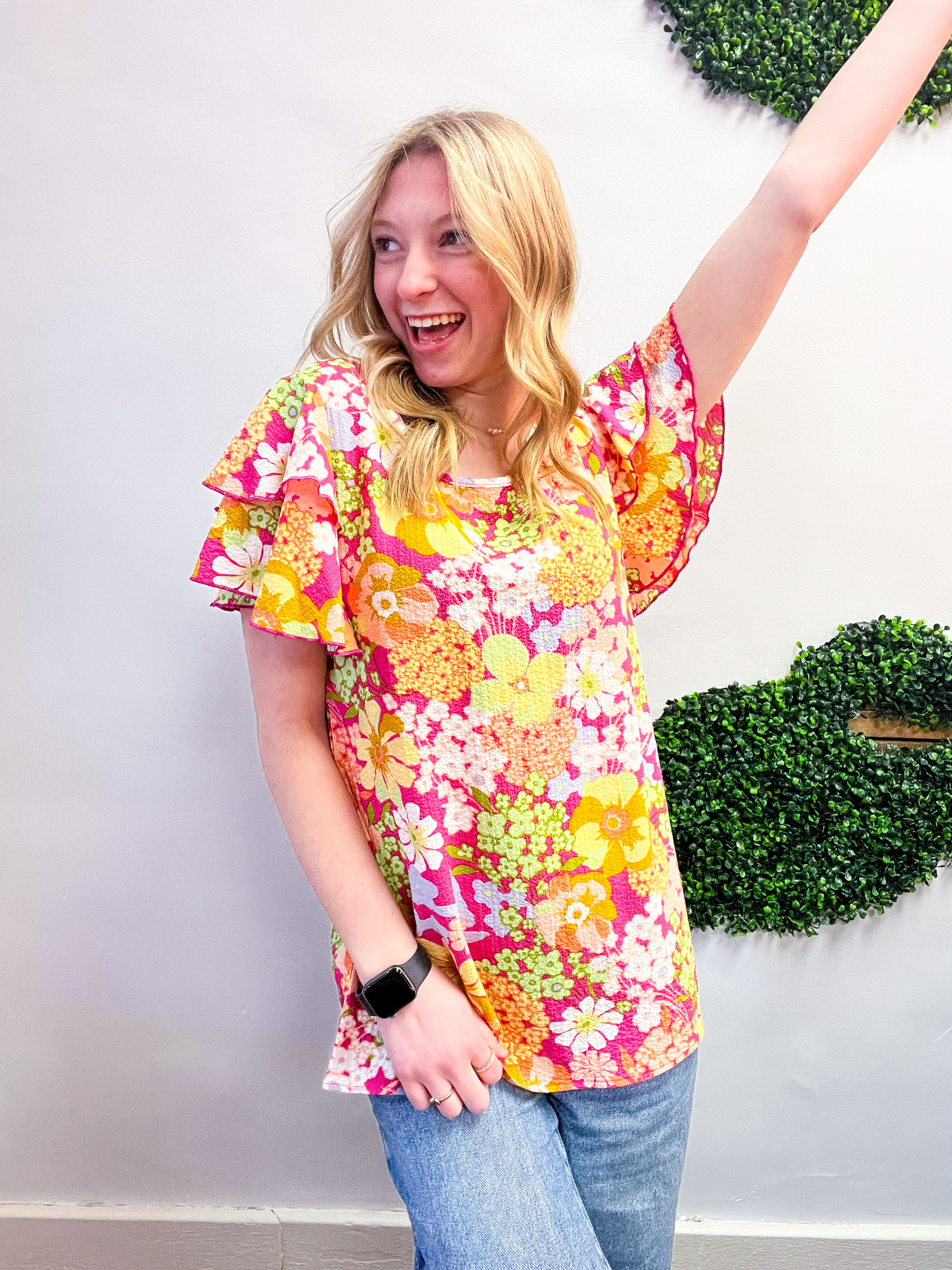 Groovy Garden Top in Fuchsia