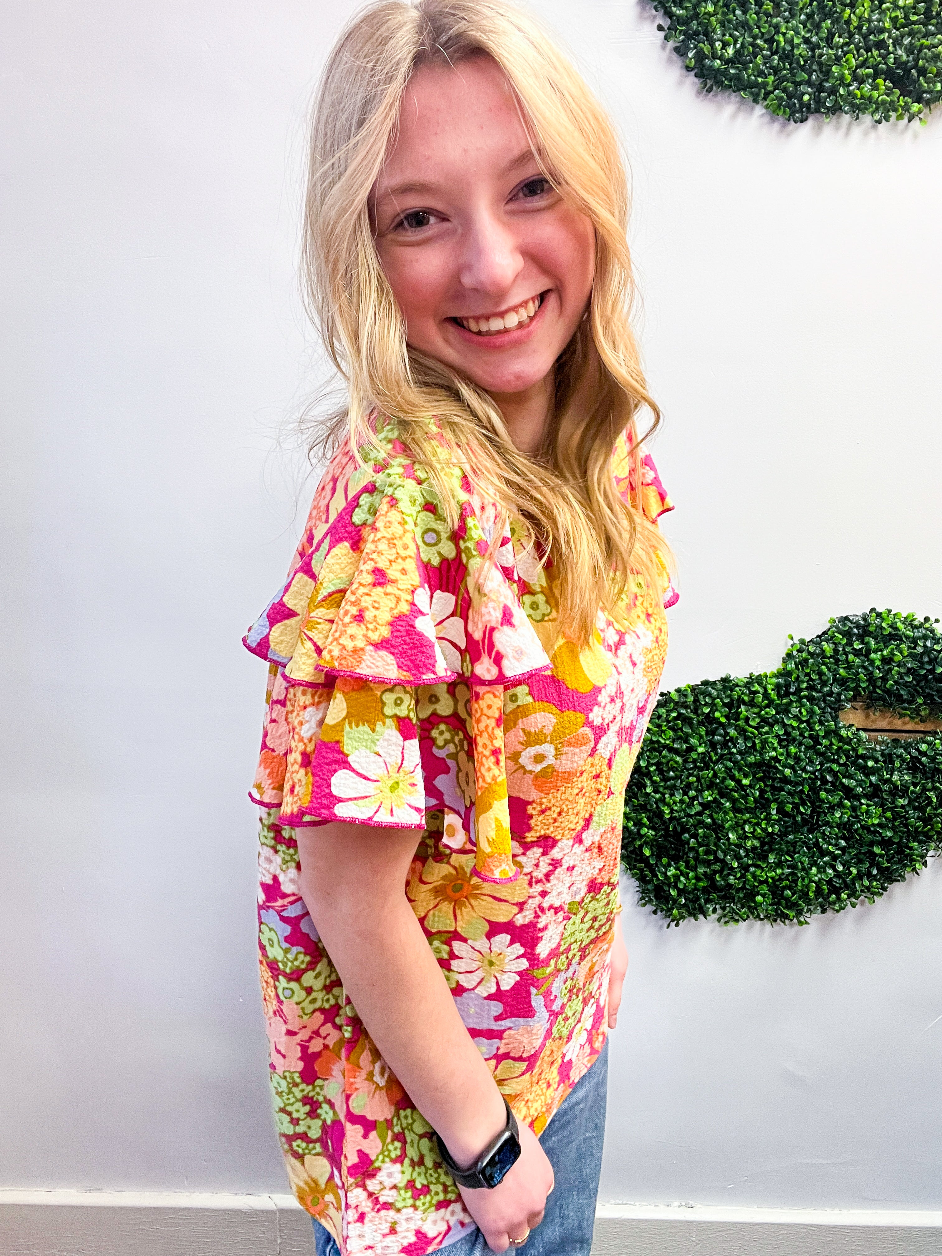 Groovy Garden Top in Fuchsia
