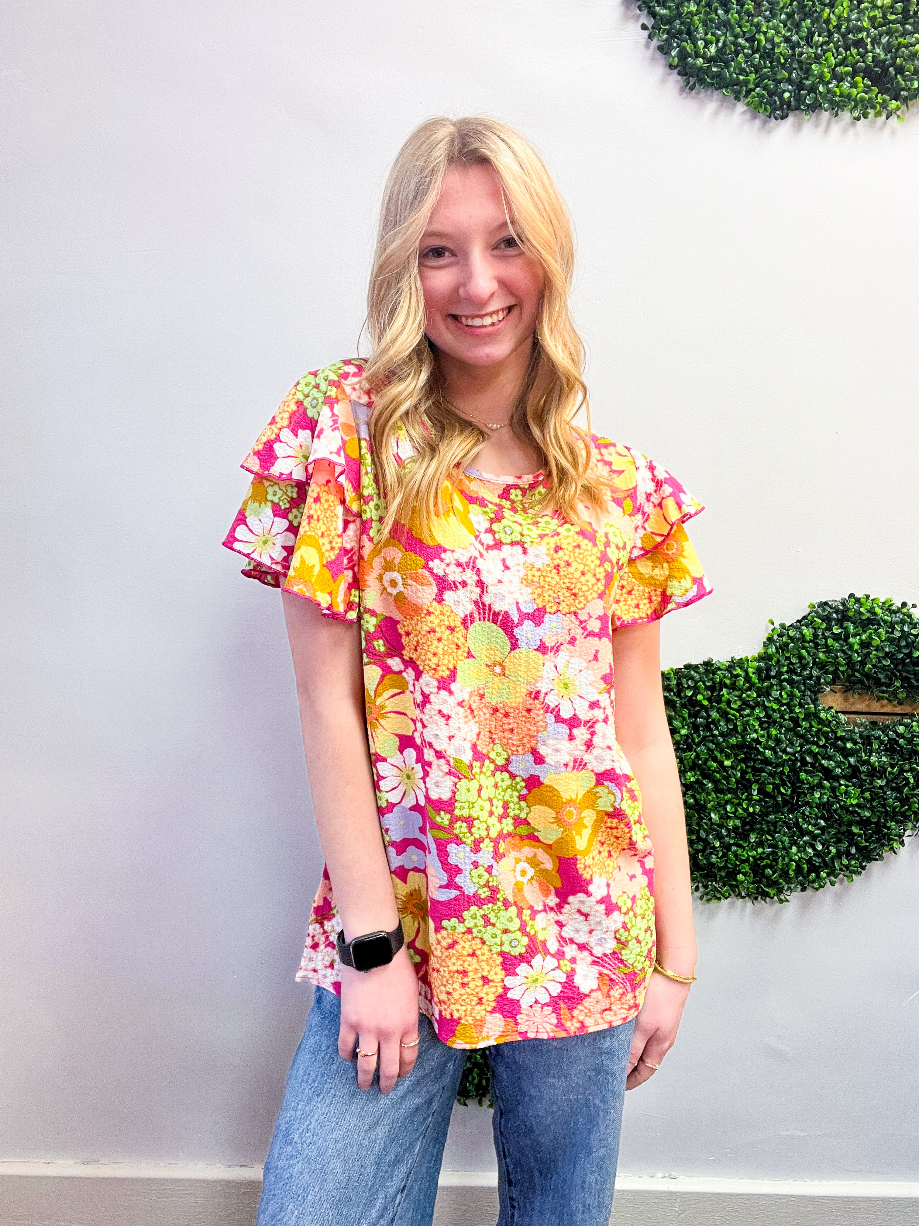 Groovy Garden Top in Fuchsia