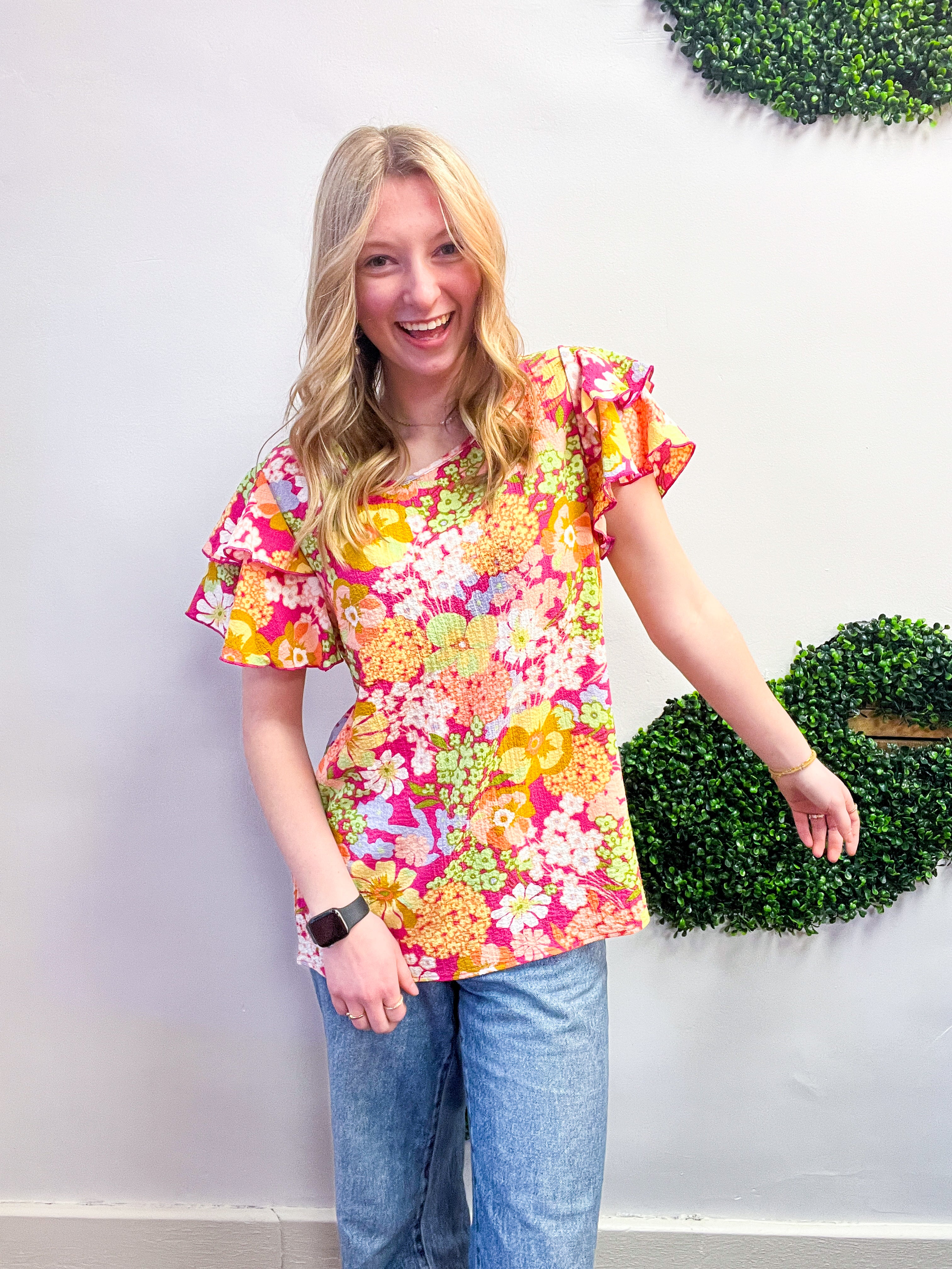 Groovy Garden Top in Fuchsia