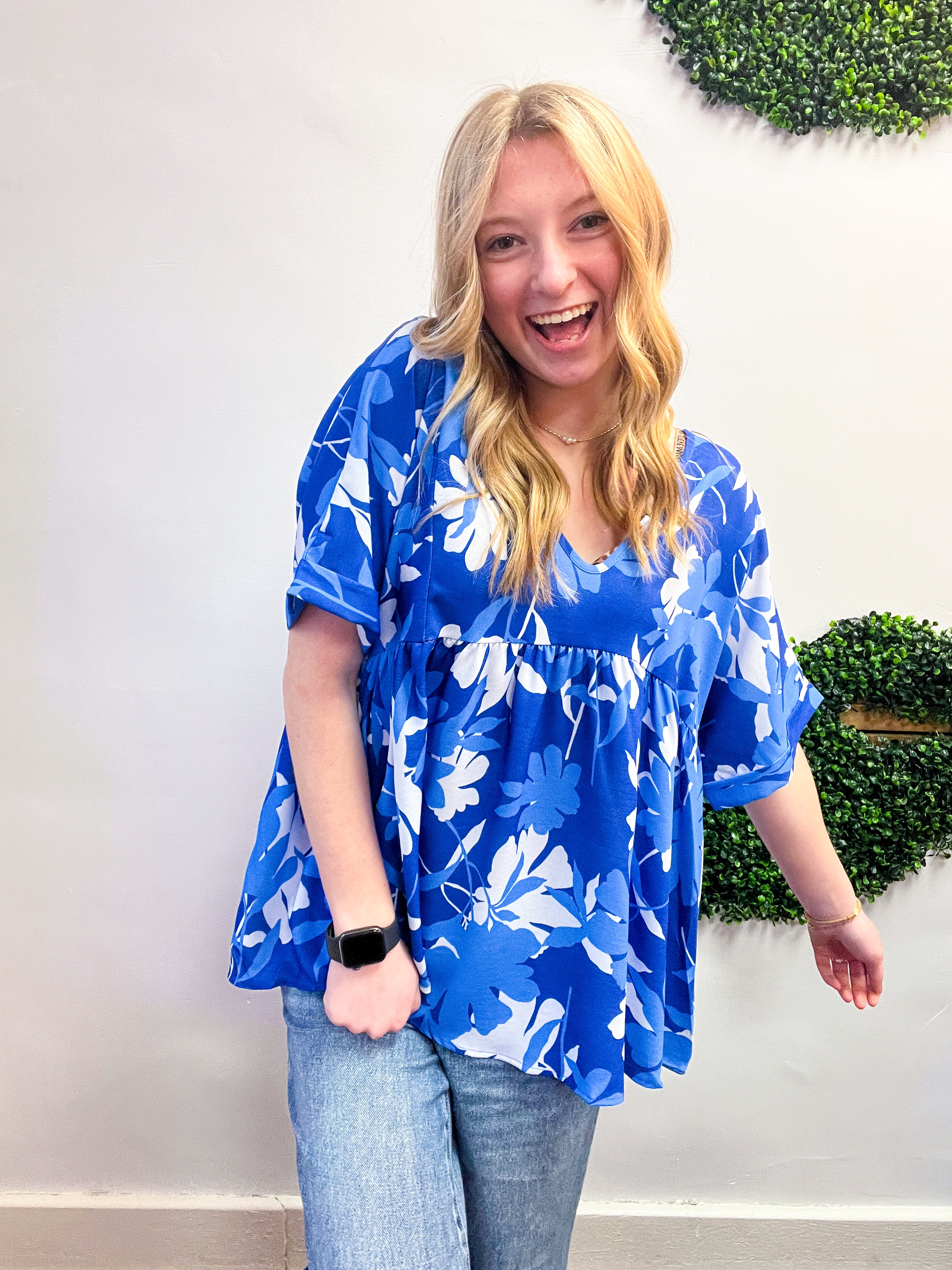 Petal Splash Babydoll Top in Blue