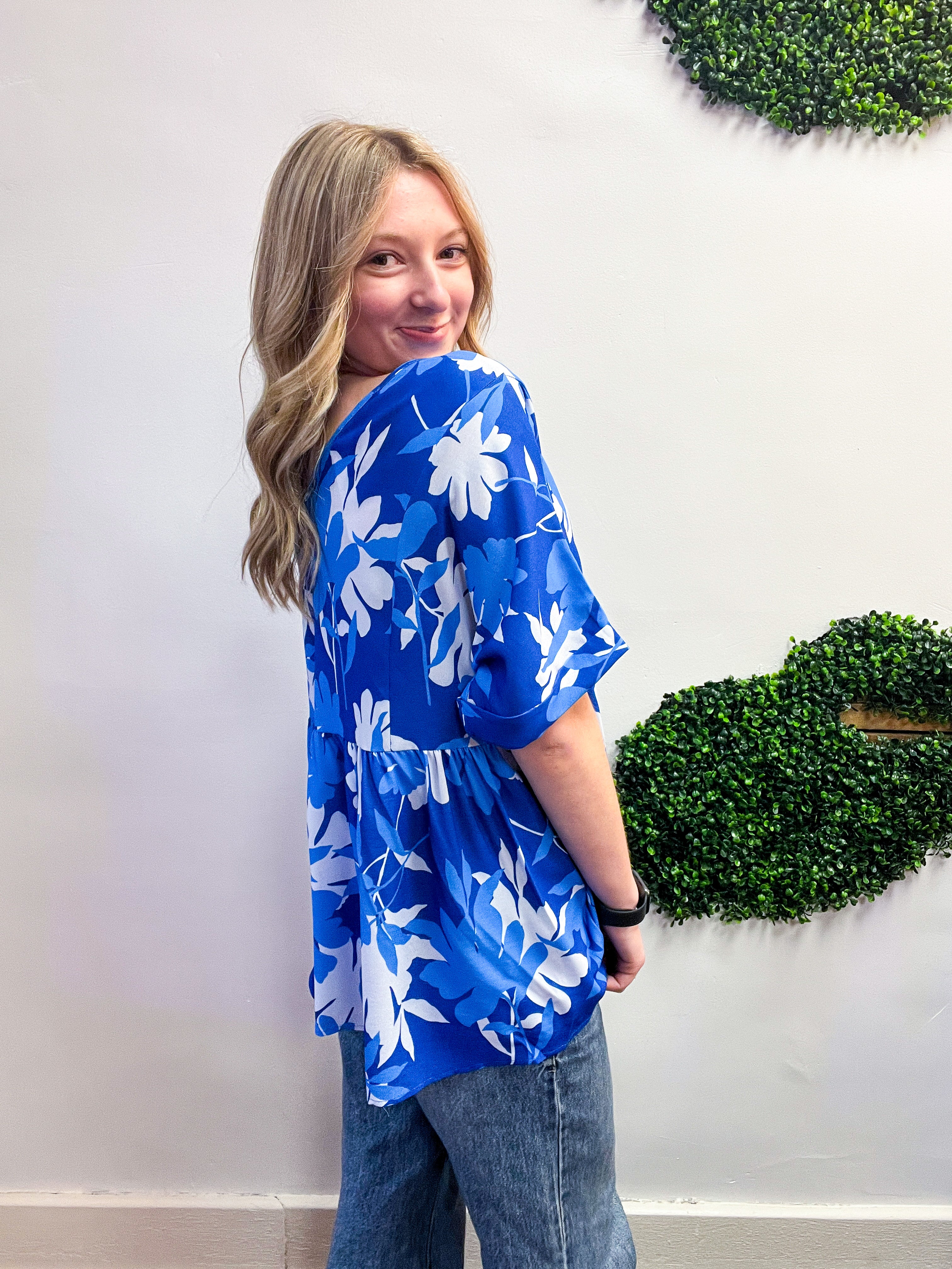 Petal Splash Babydoll Top in Blue