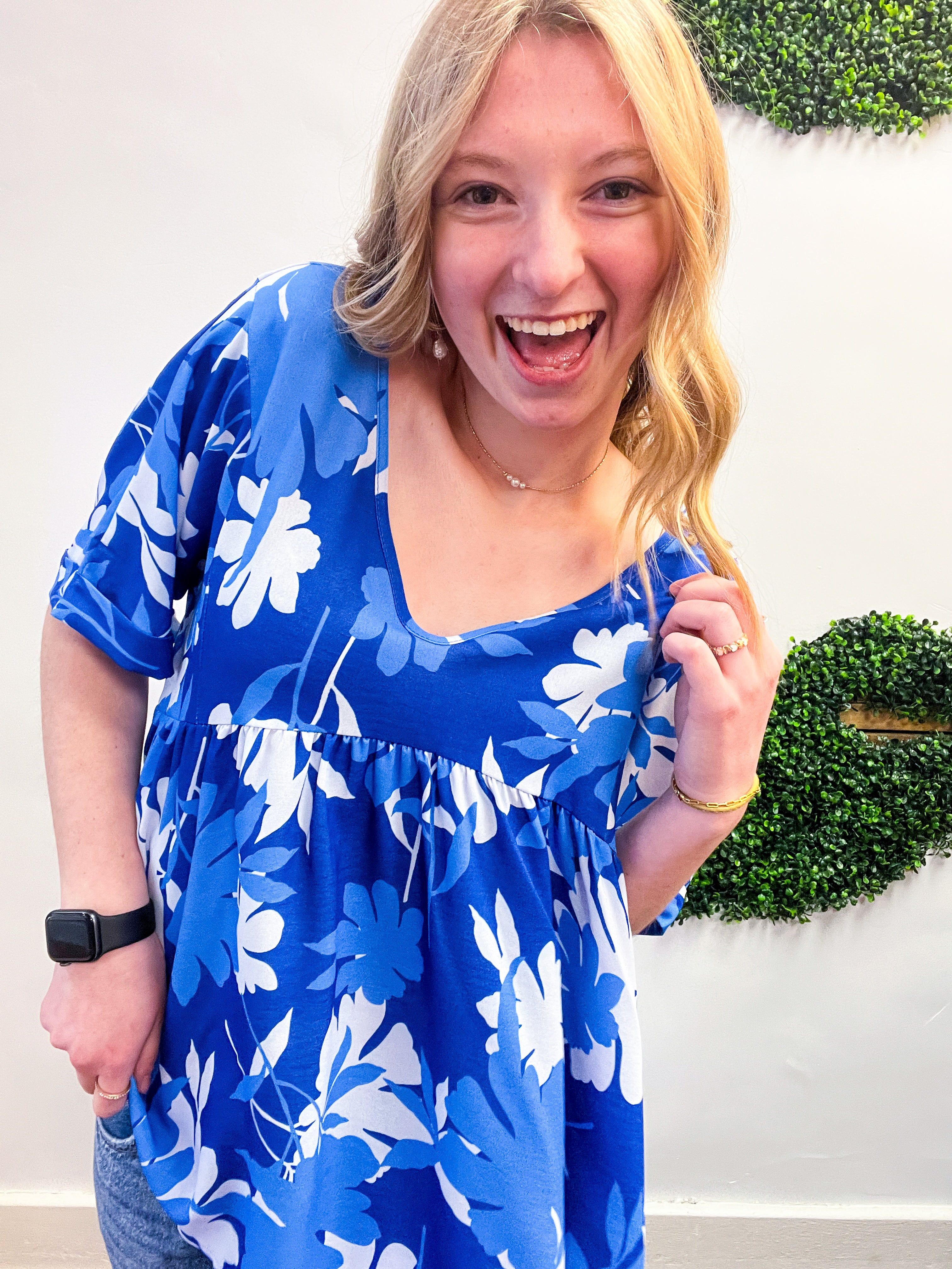 Petal Splash Babydoll Top in Blue