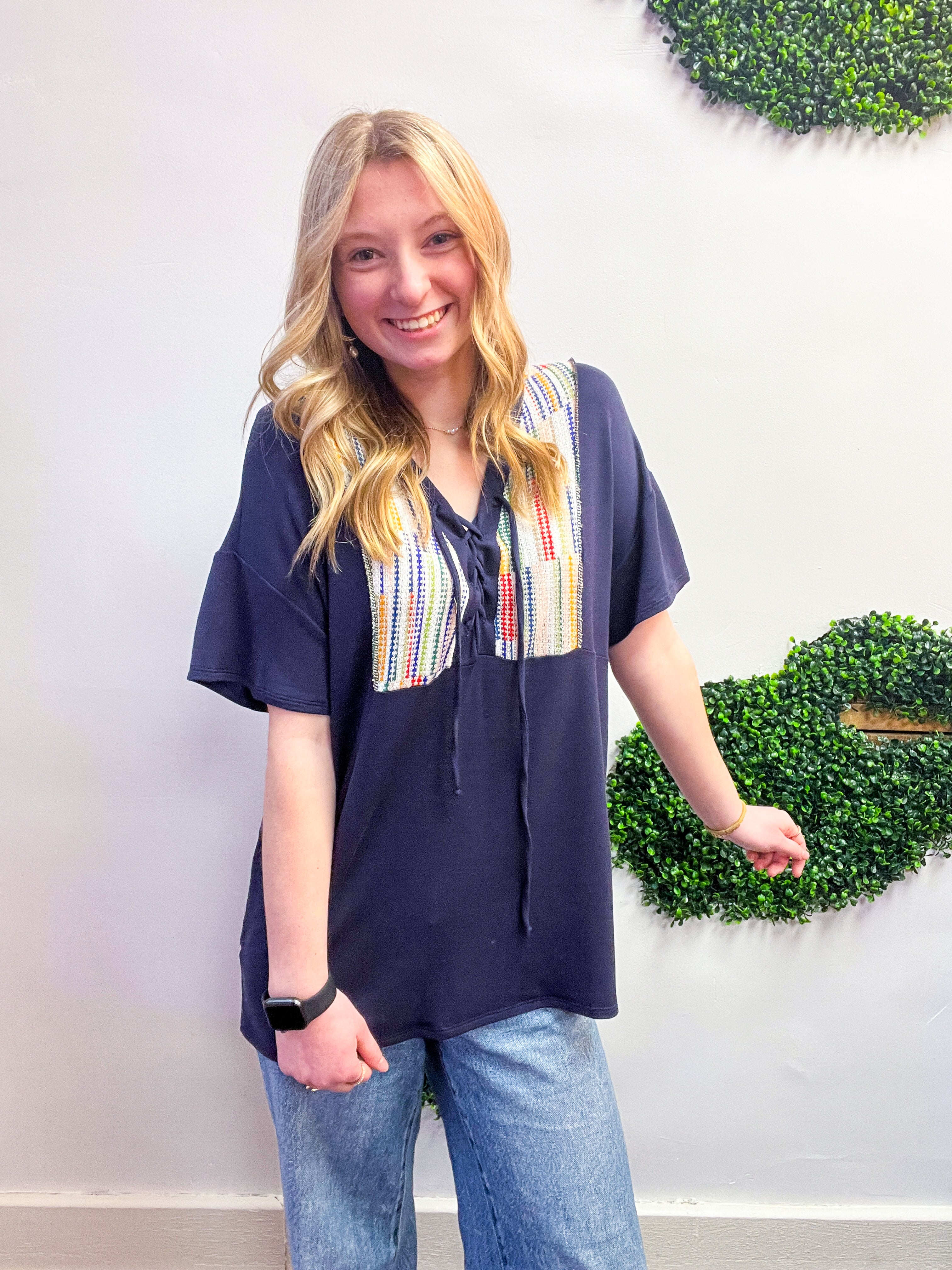 Threaded Charm Top in Navy