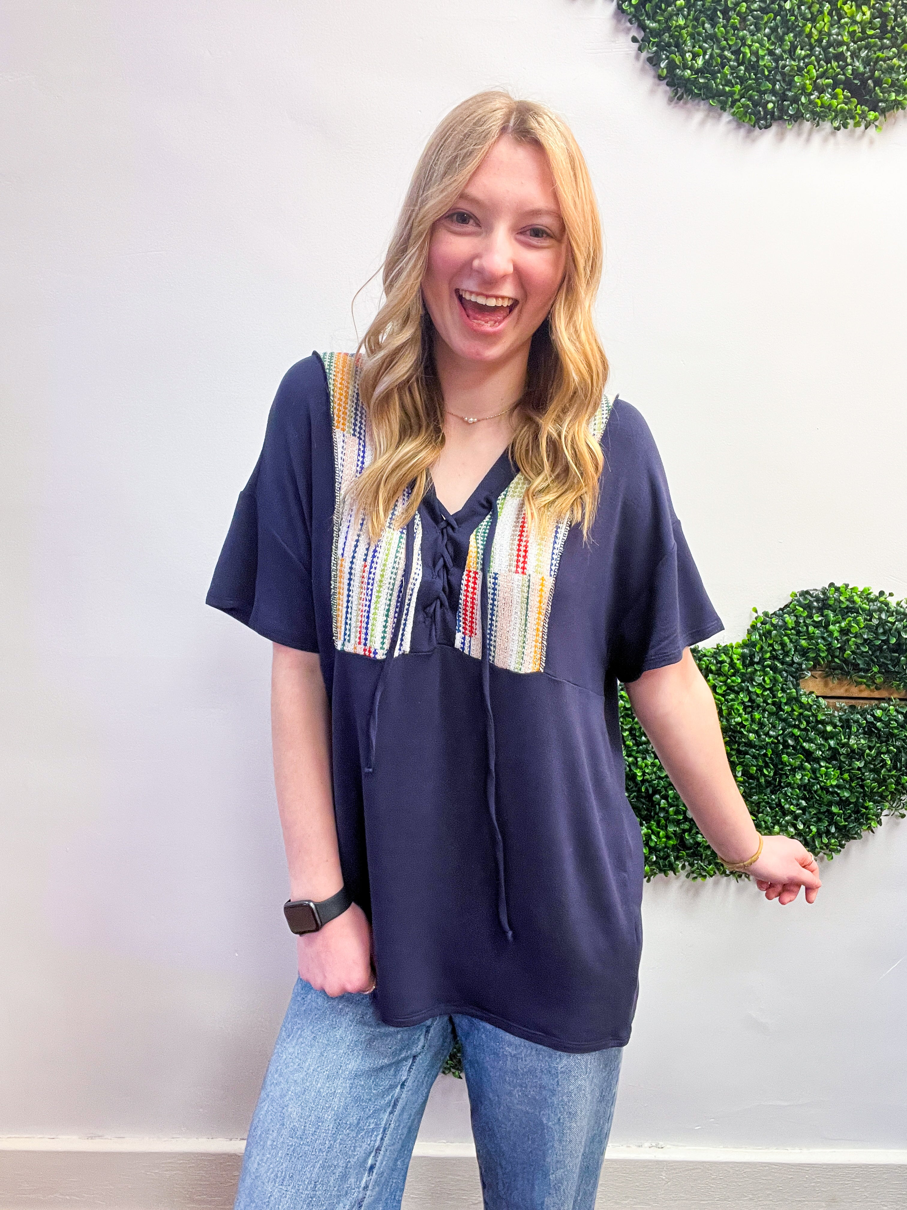 Threaded Charm Top in Navy