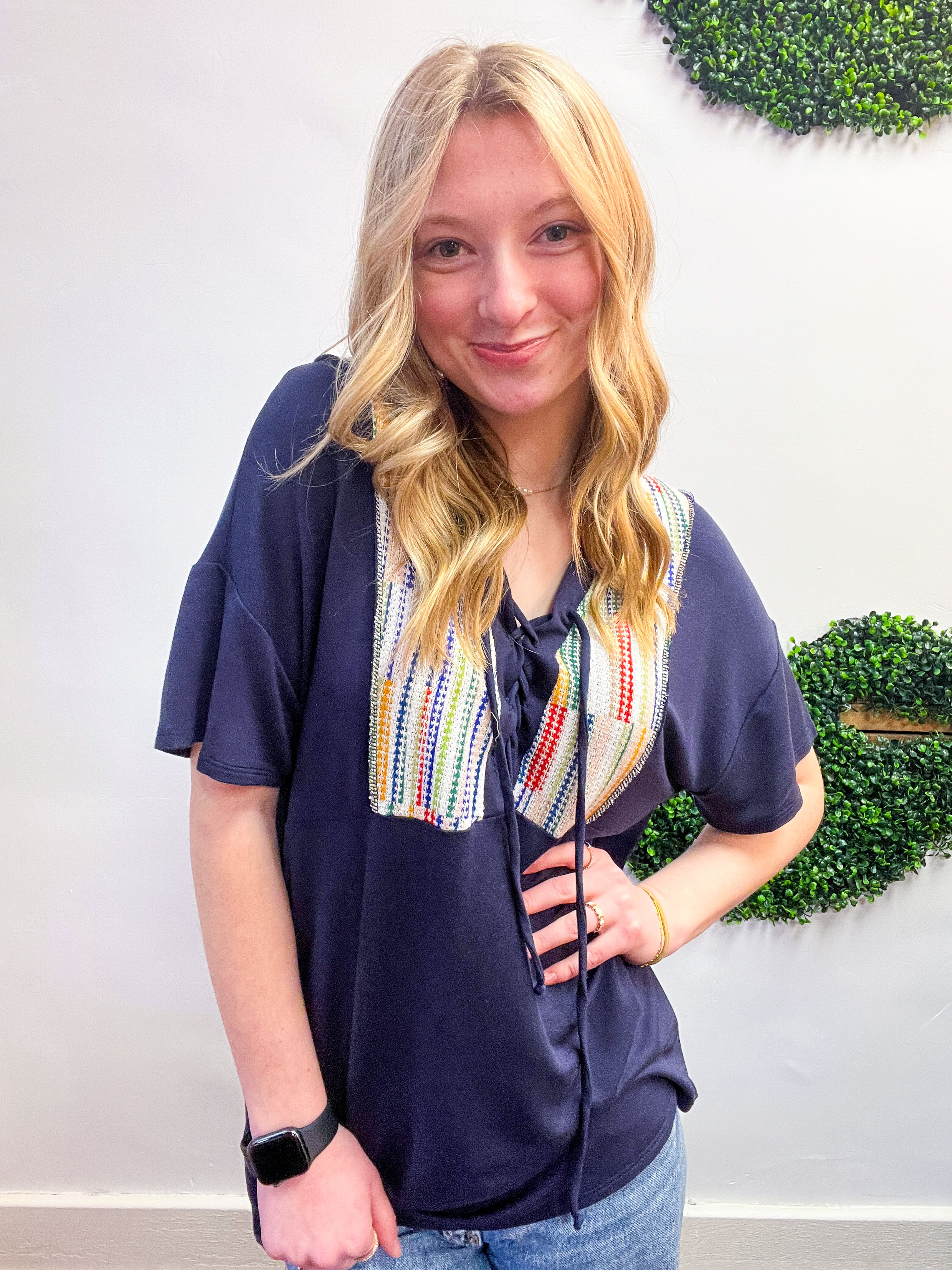 Threaded Charm Top in Navy