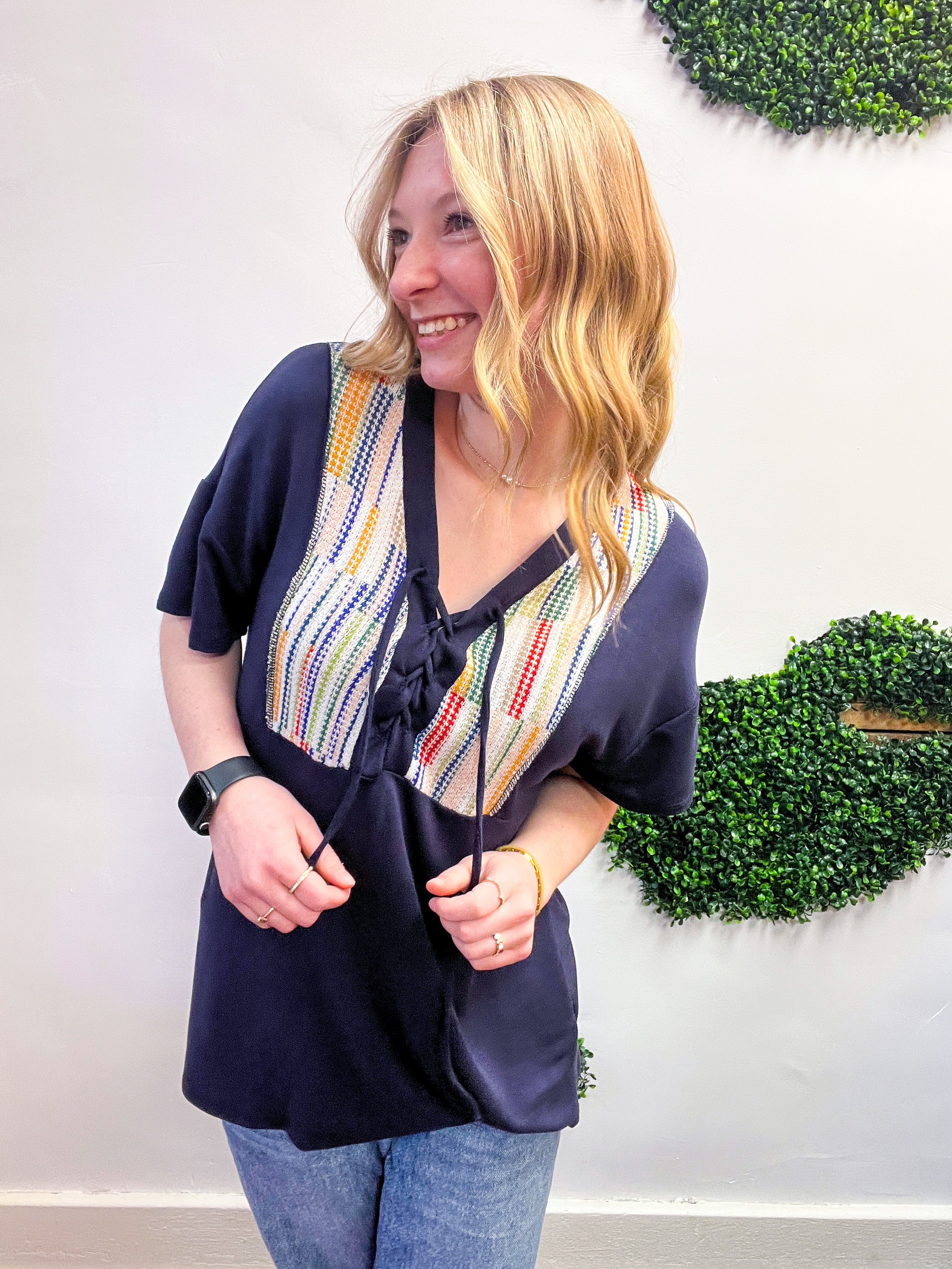 Threaded Charm Top in Navy