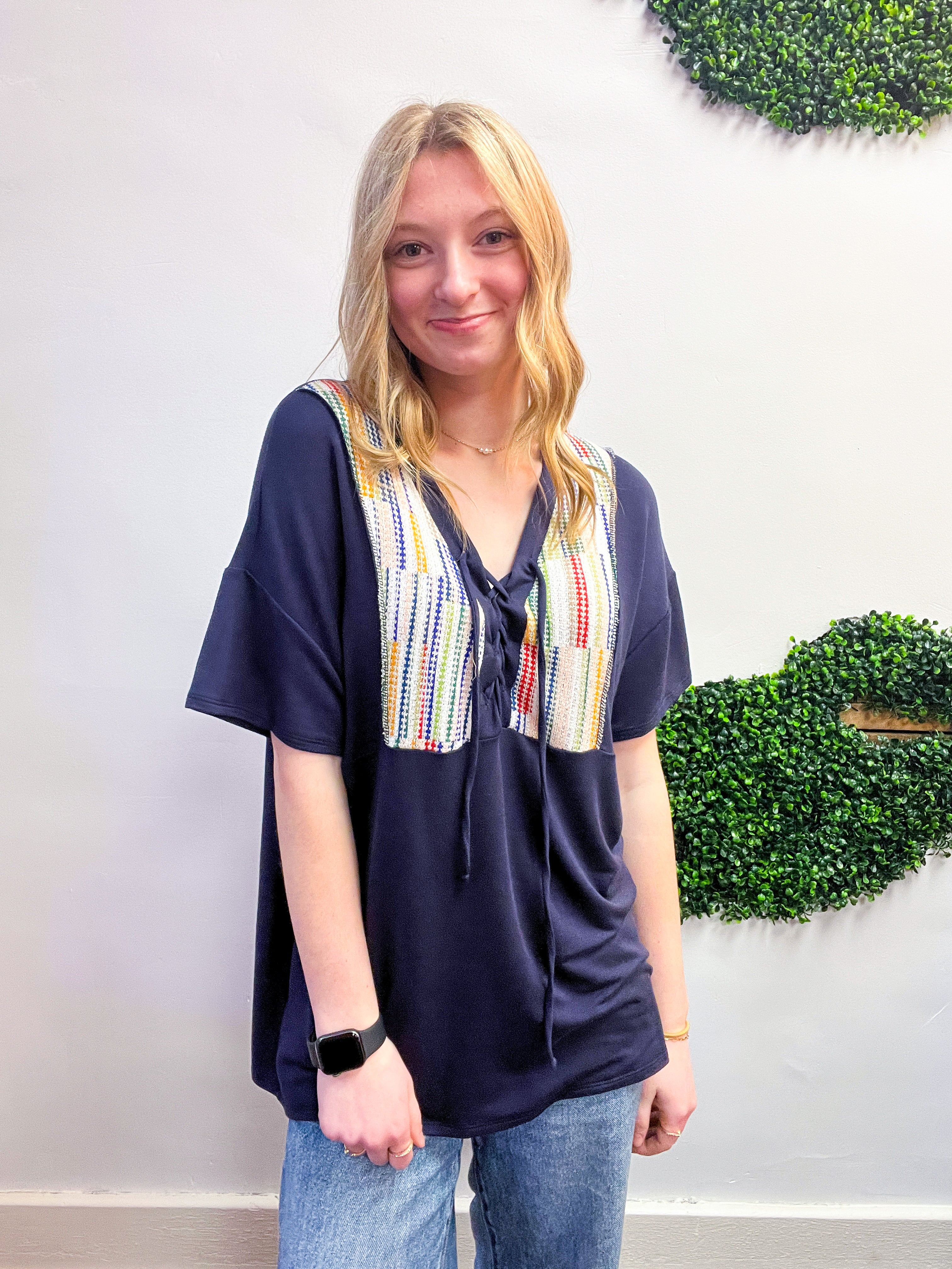 Threaded Charm Top in Navy