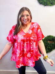 Petal Splash Babydoll Top in Pink