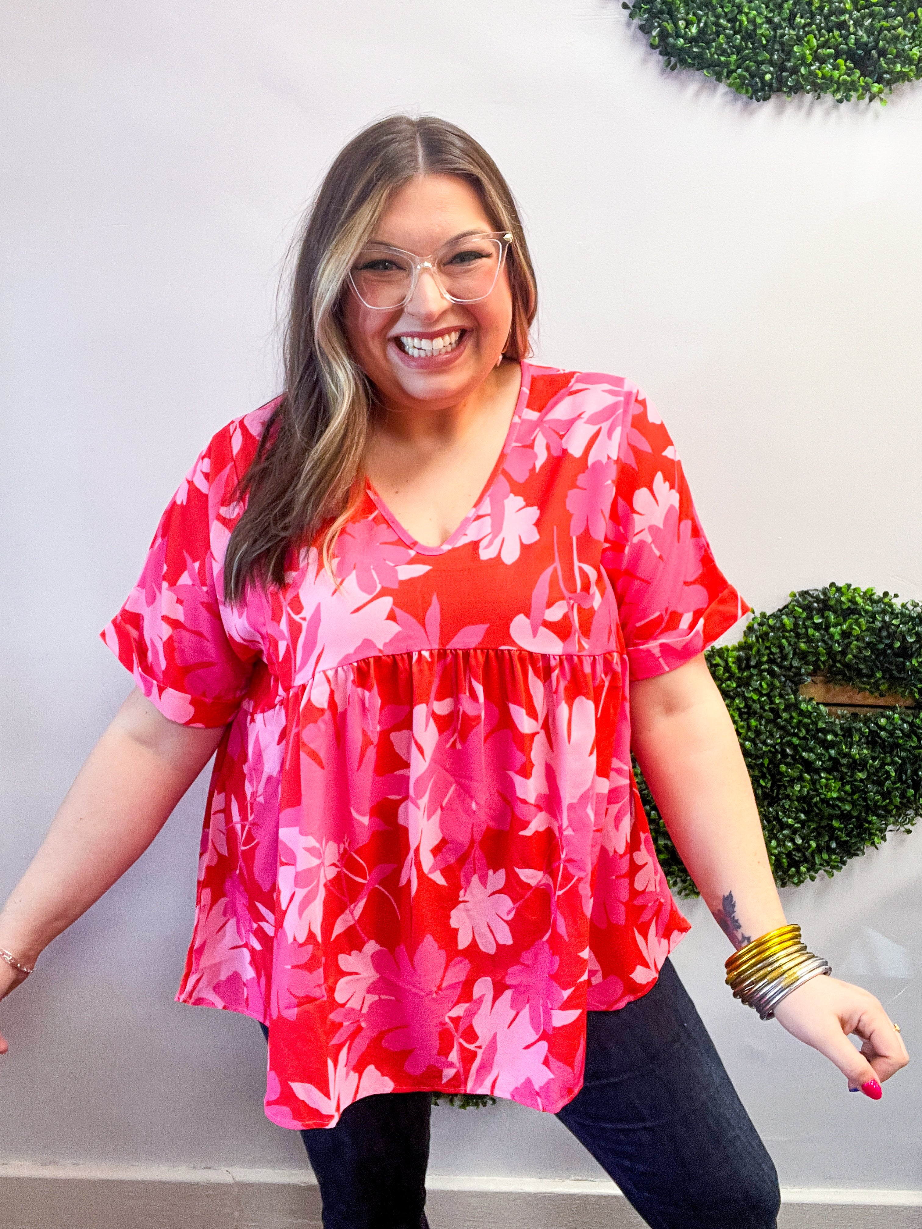 Petal Splash Babydoll Top in Pink