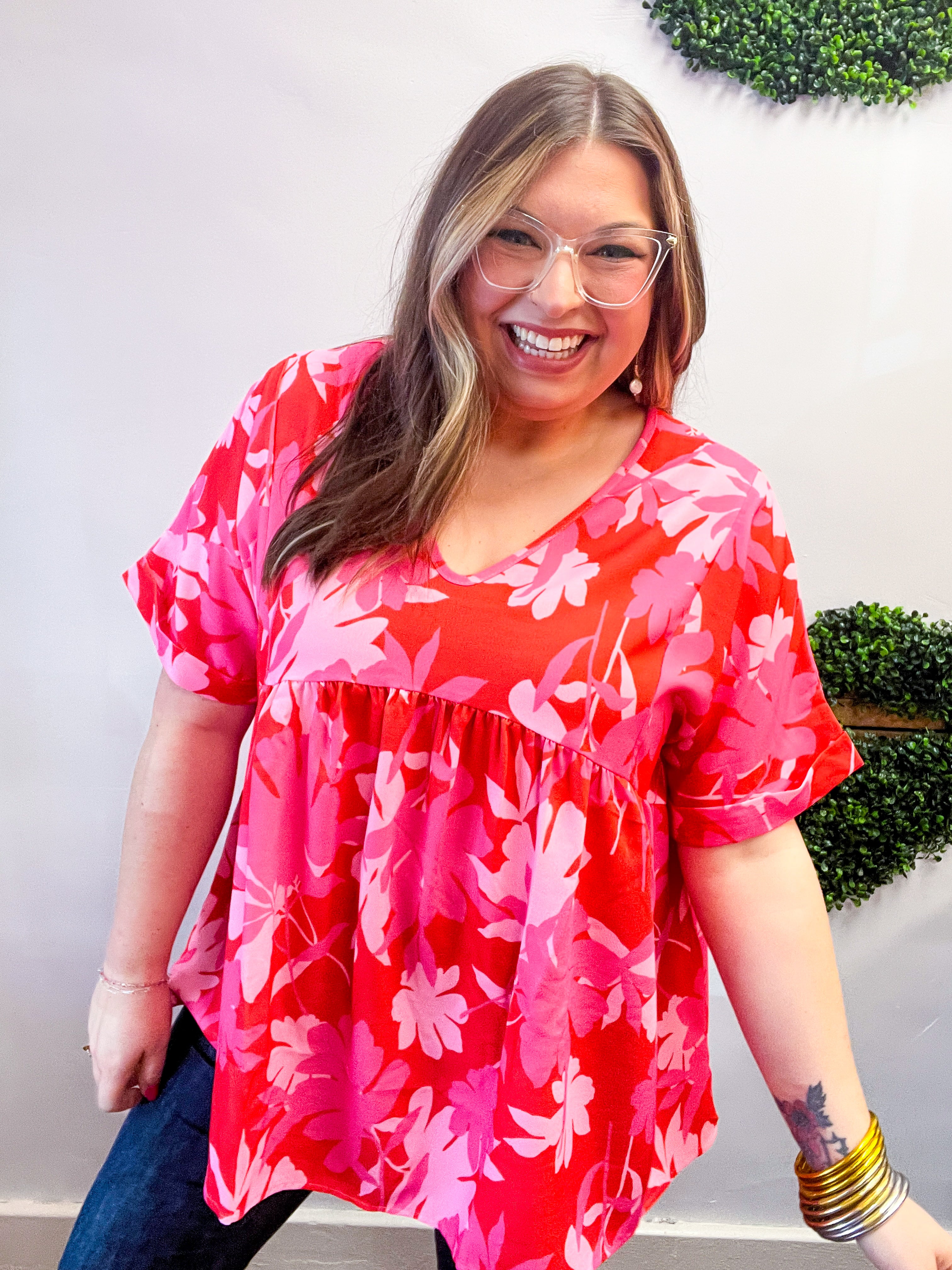 Petal Splash Babydoll Top in Pink
