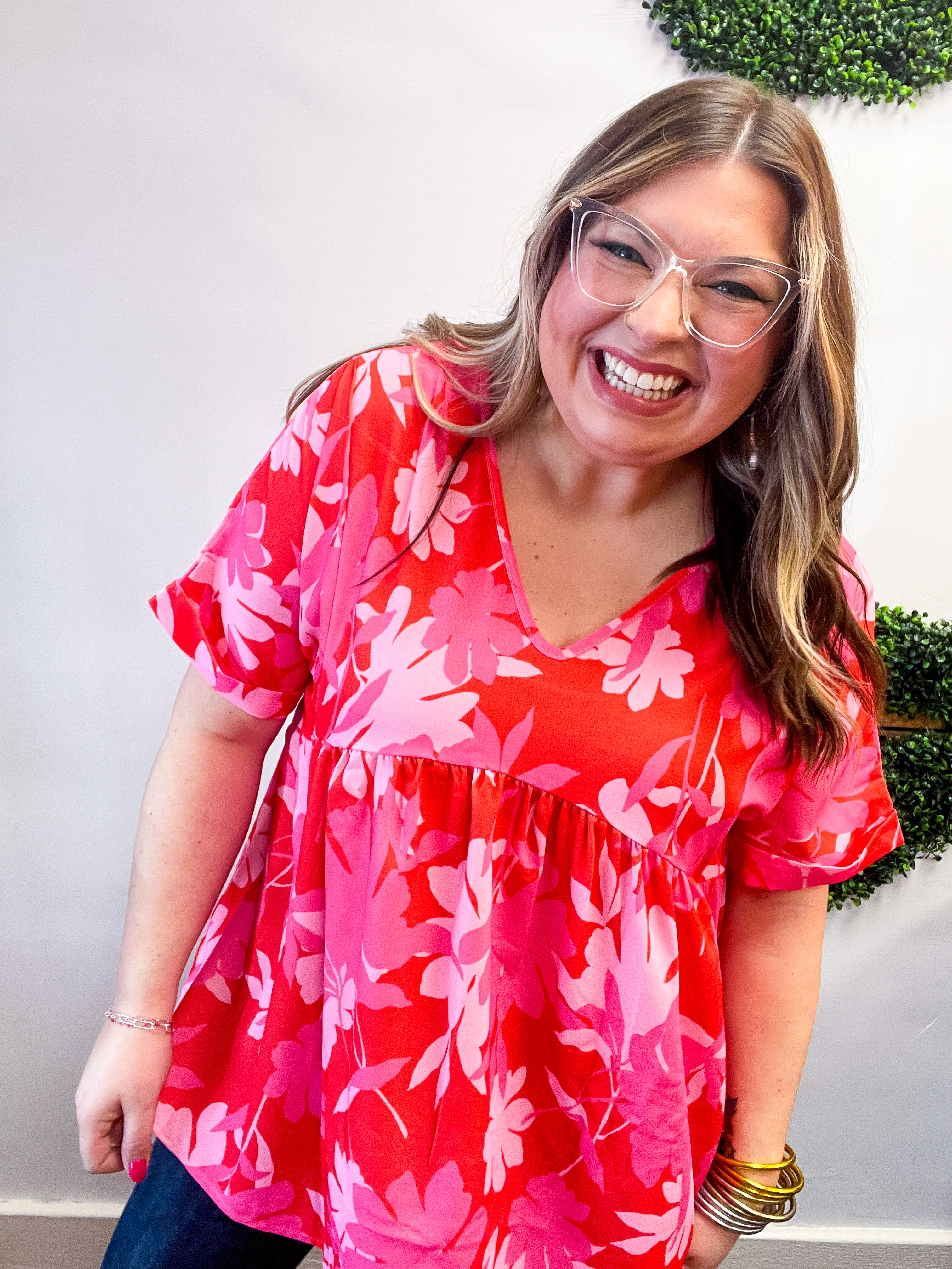 Petal Splash Babydoll Top in Pink