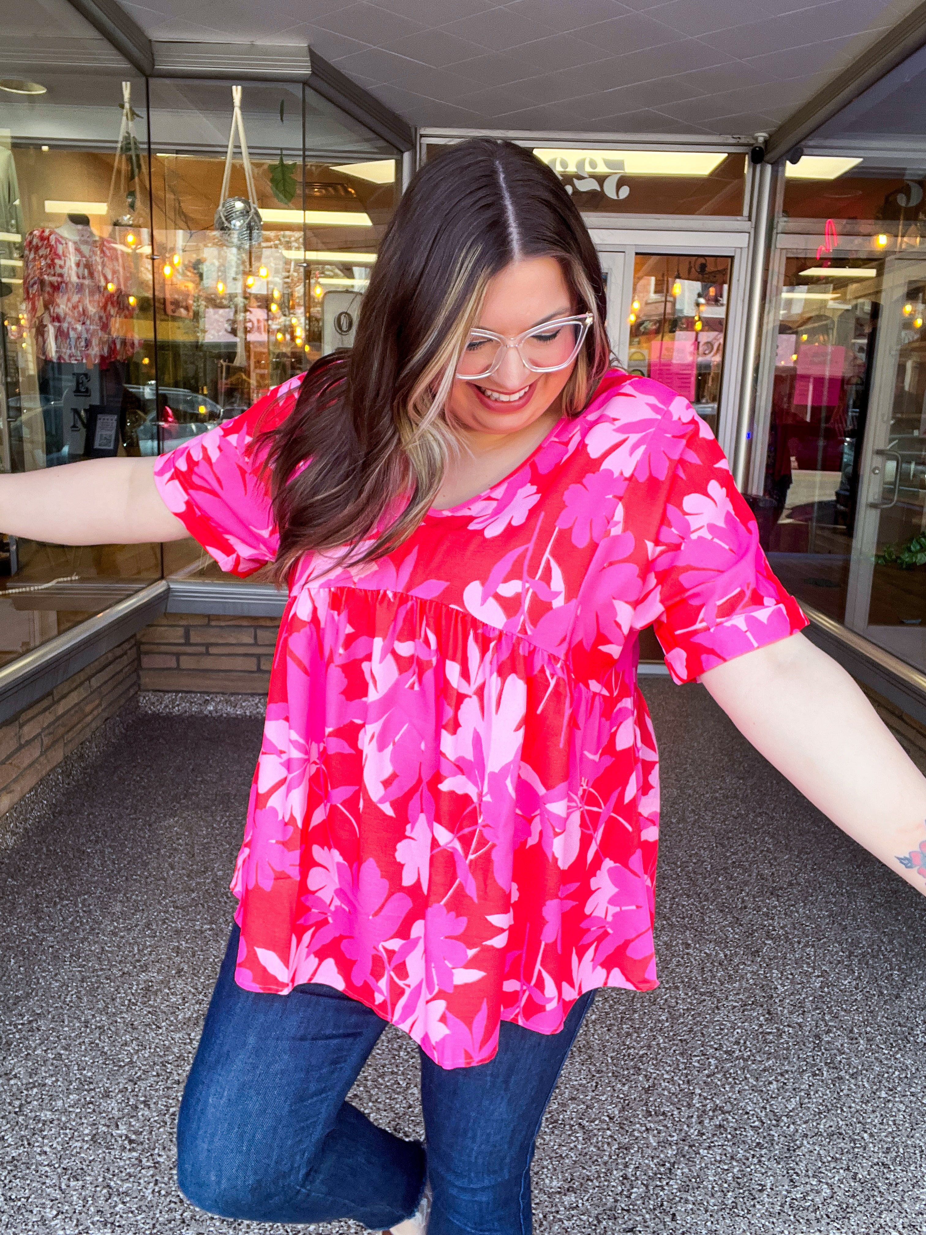 Petal Splash Babydoll Top in Pink