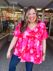 Petal Splash Babydoll Top in Pink