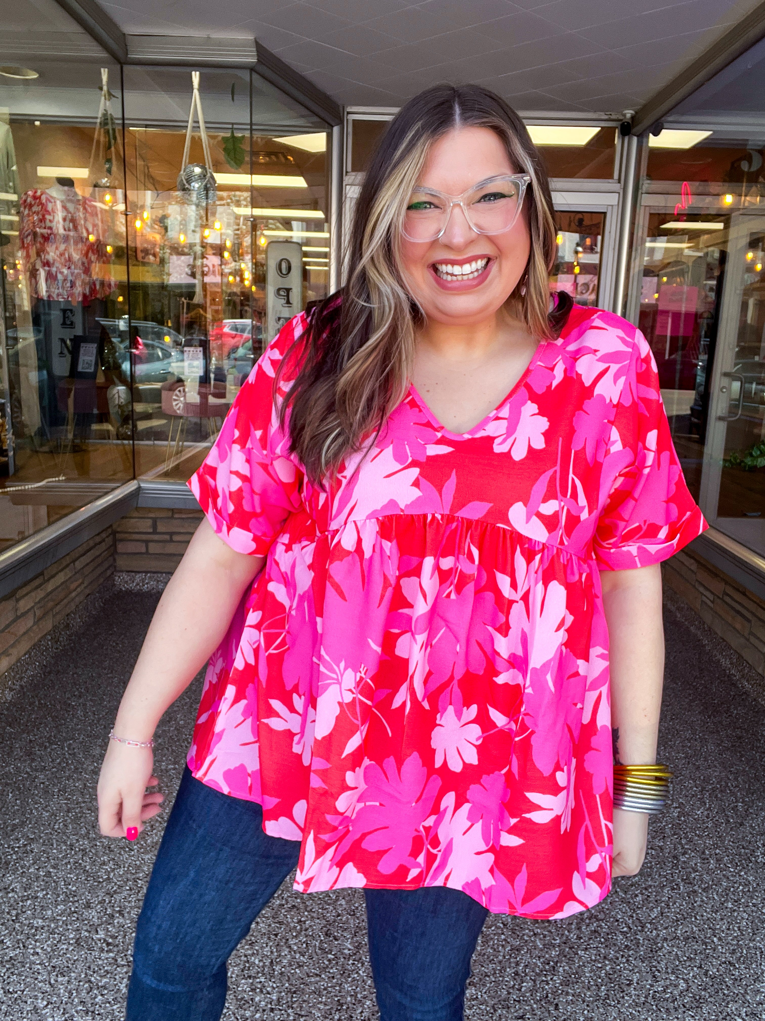 Petal Splash Babydoll Top in Pink