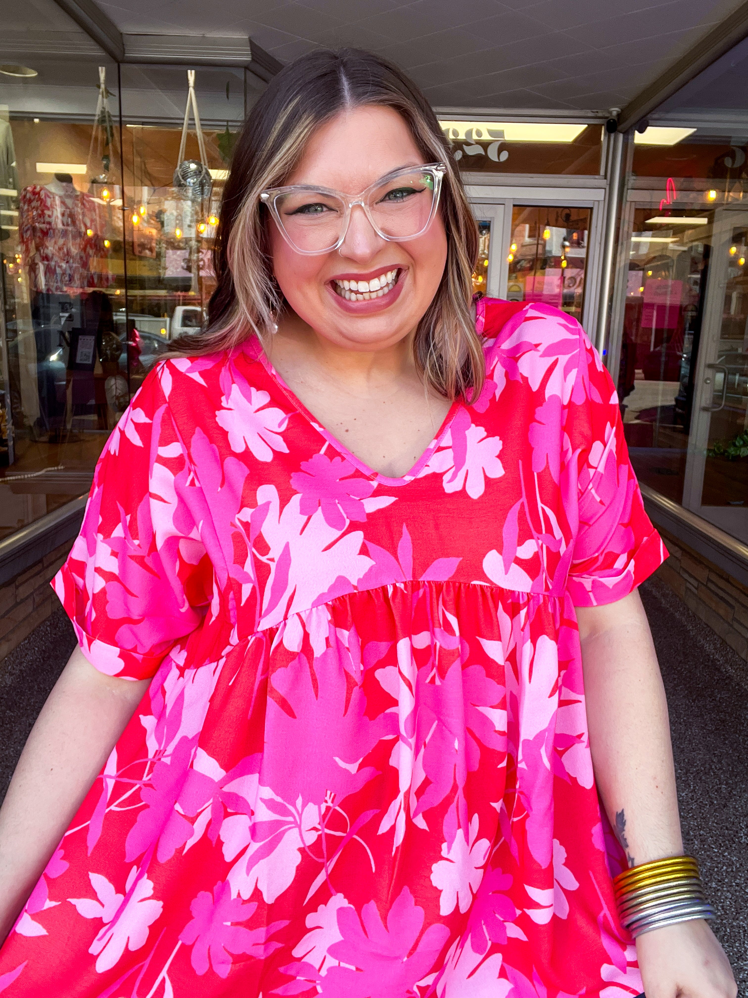 Petal Splash Babydoll Top in Pink