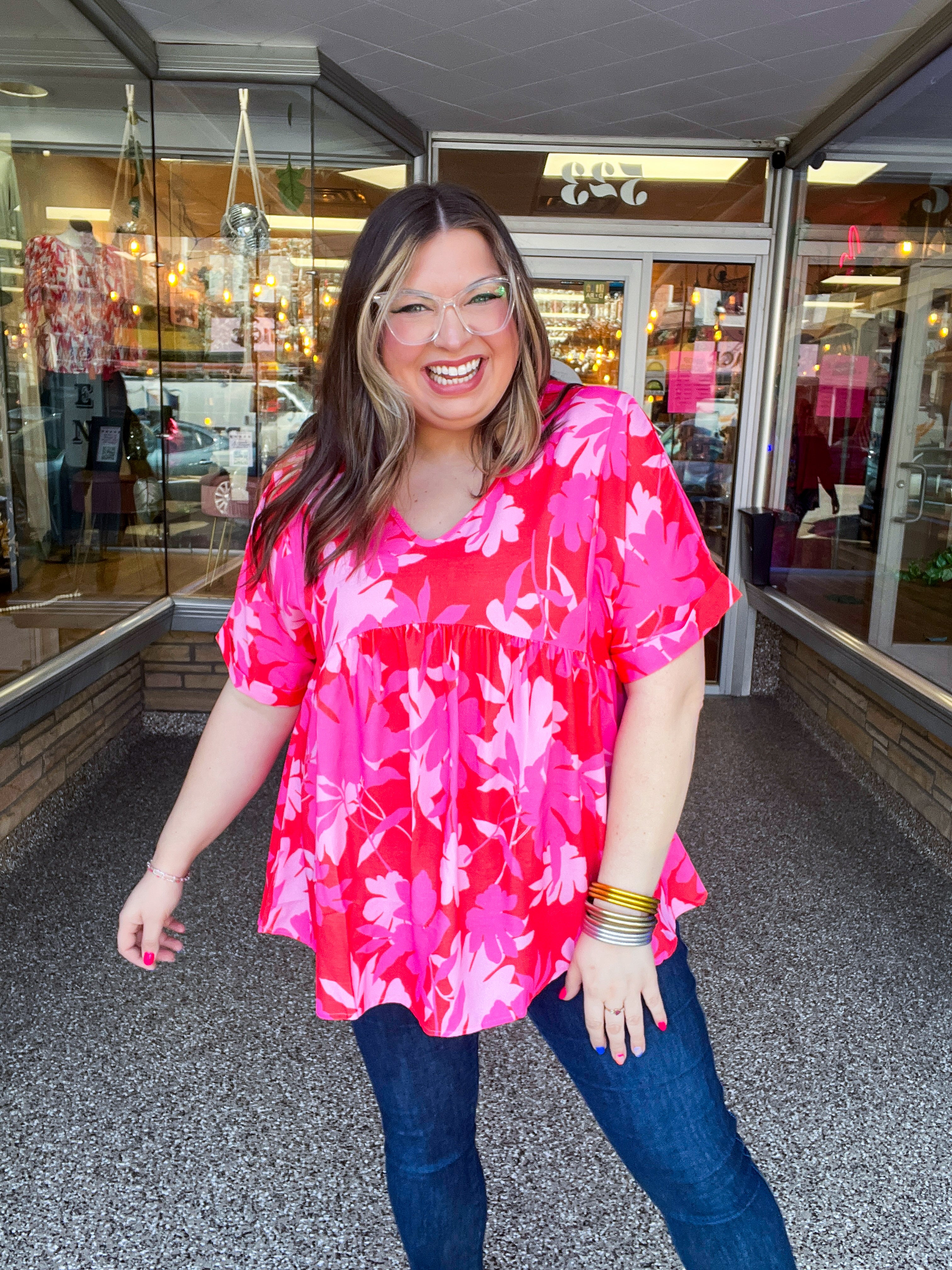 Petal Splash Babydoll Top in Pink