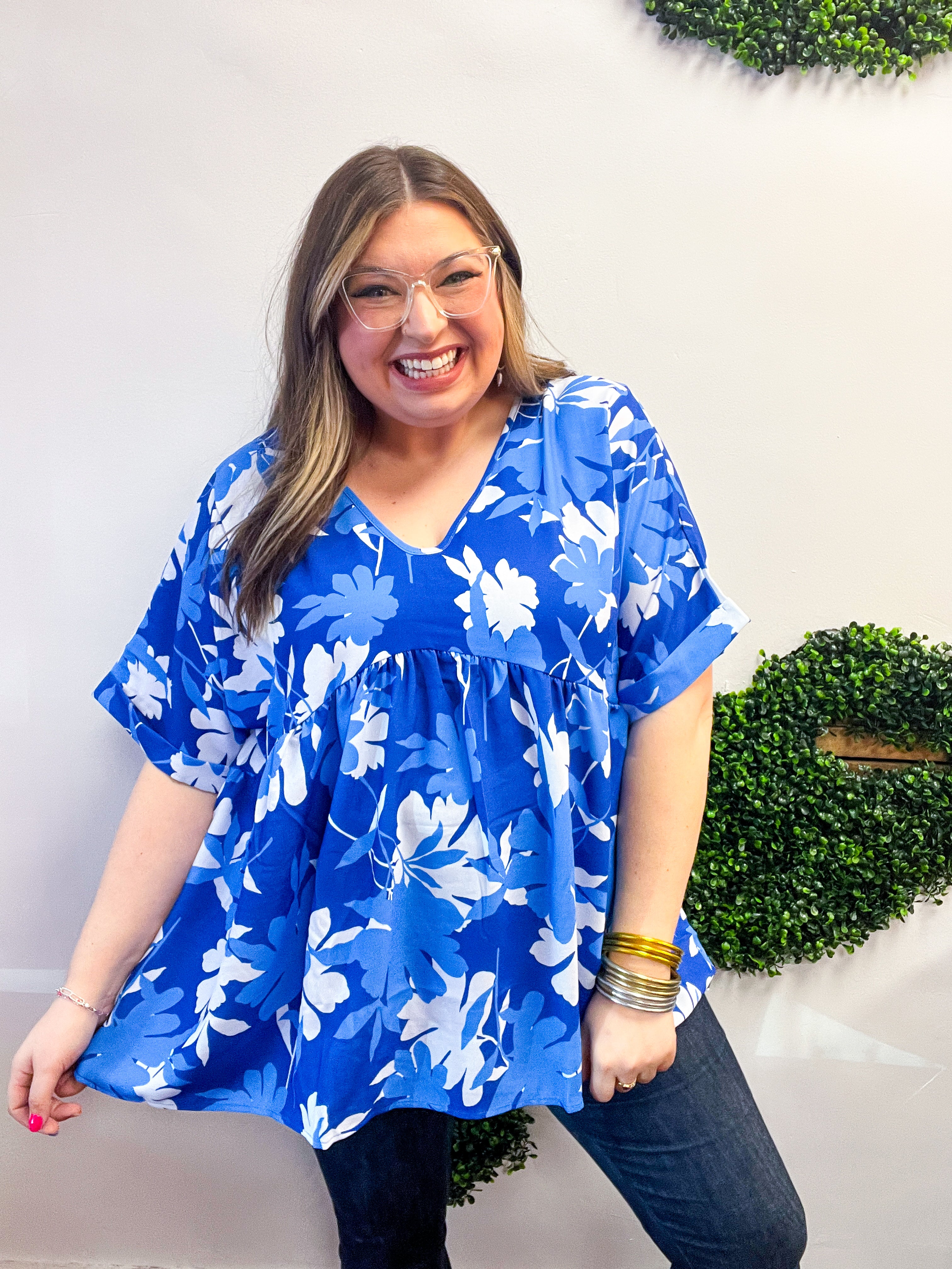 Petal Splash Babydoll Top in Blue