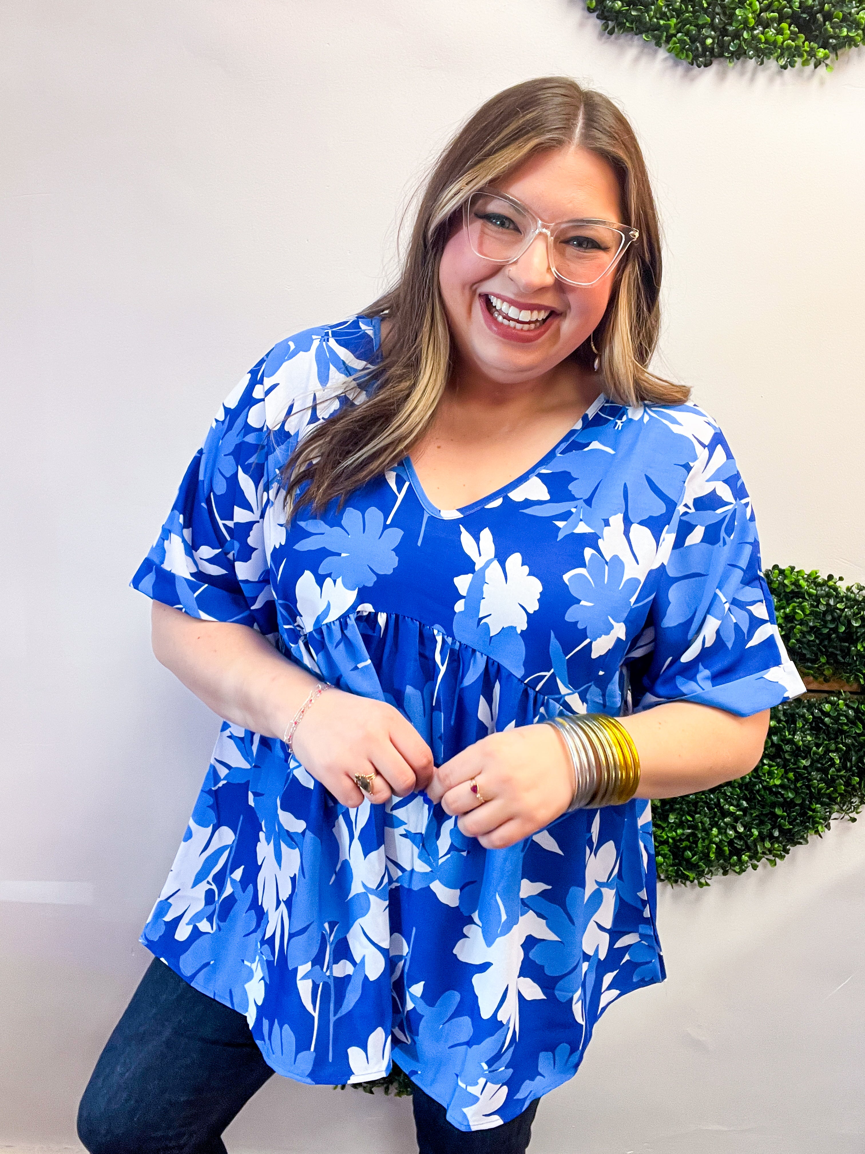 Petal Splash Babydoll Top in Blue