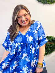 Petal Splash Babydoll Top in Blue