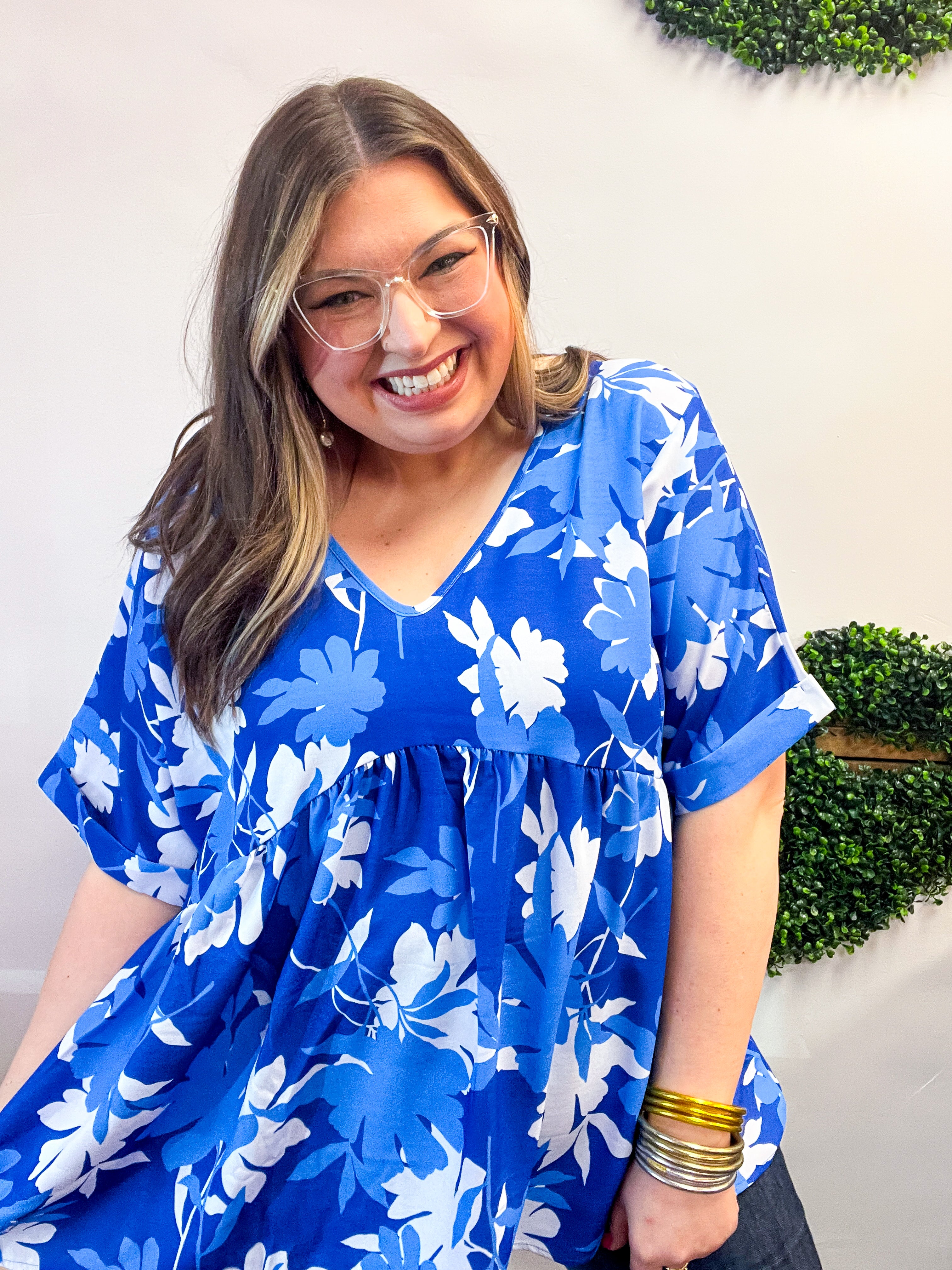 Petal Splash Babydoll Top in Blue