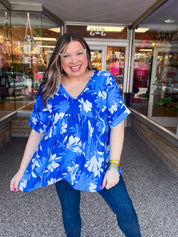 Petal Splash Babydoll Top in Blue