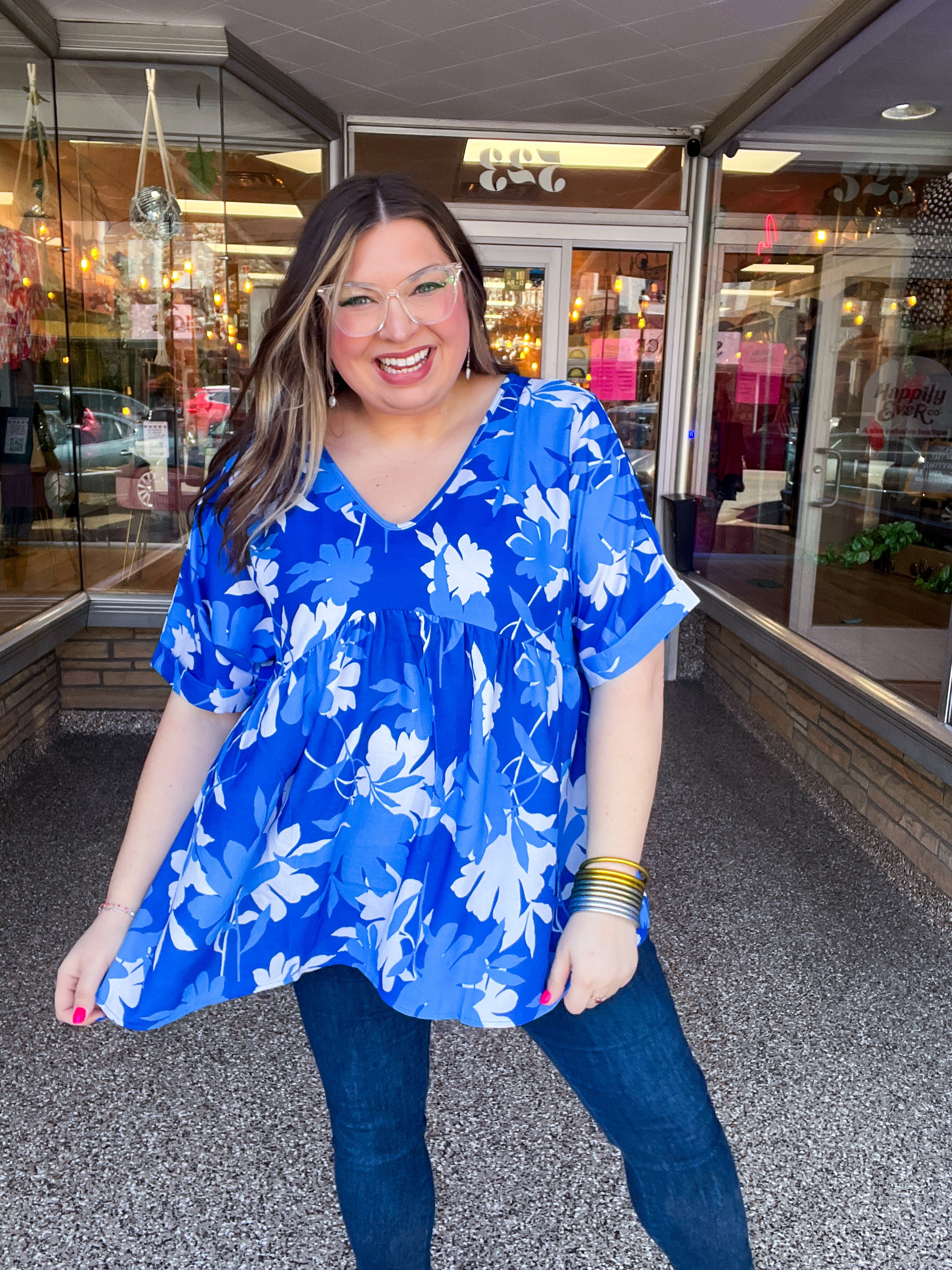 Petal Splash Babydoll Top in Blue