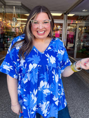Petal Splash Babydoll Top in Blue