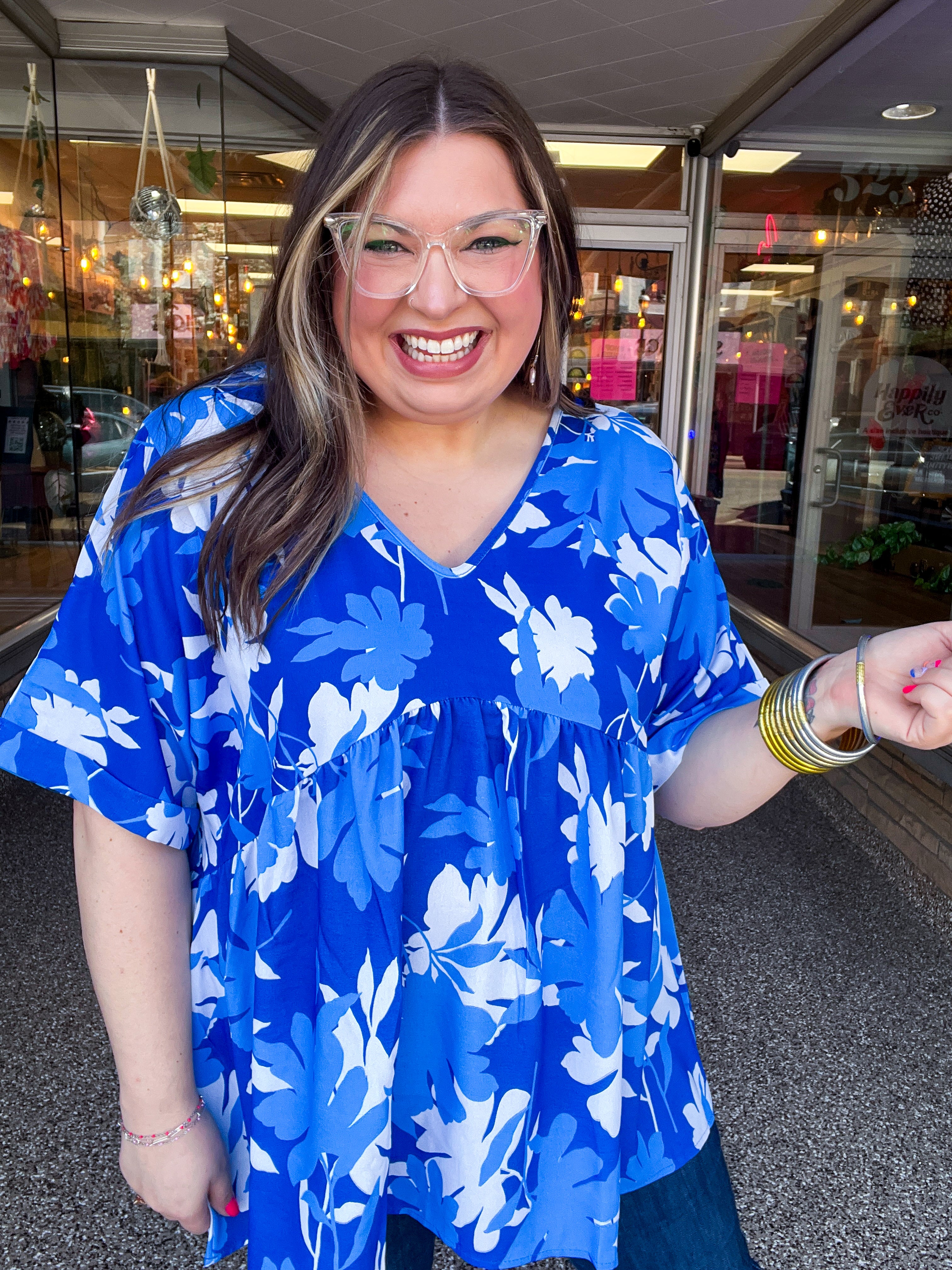 Petal Splash Babydoll Top in Blue