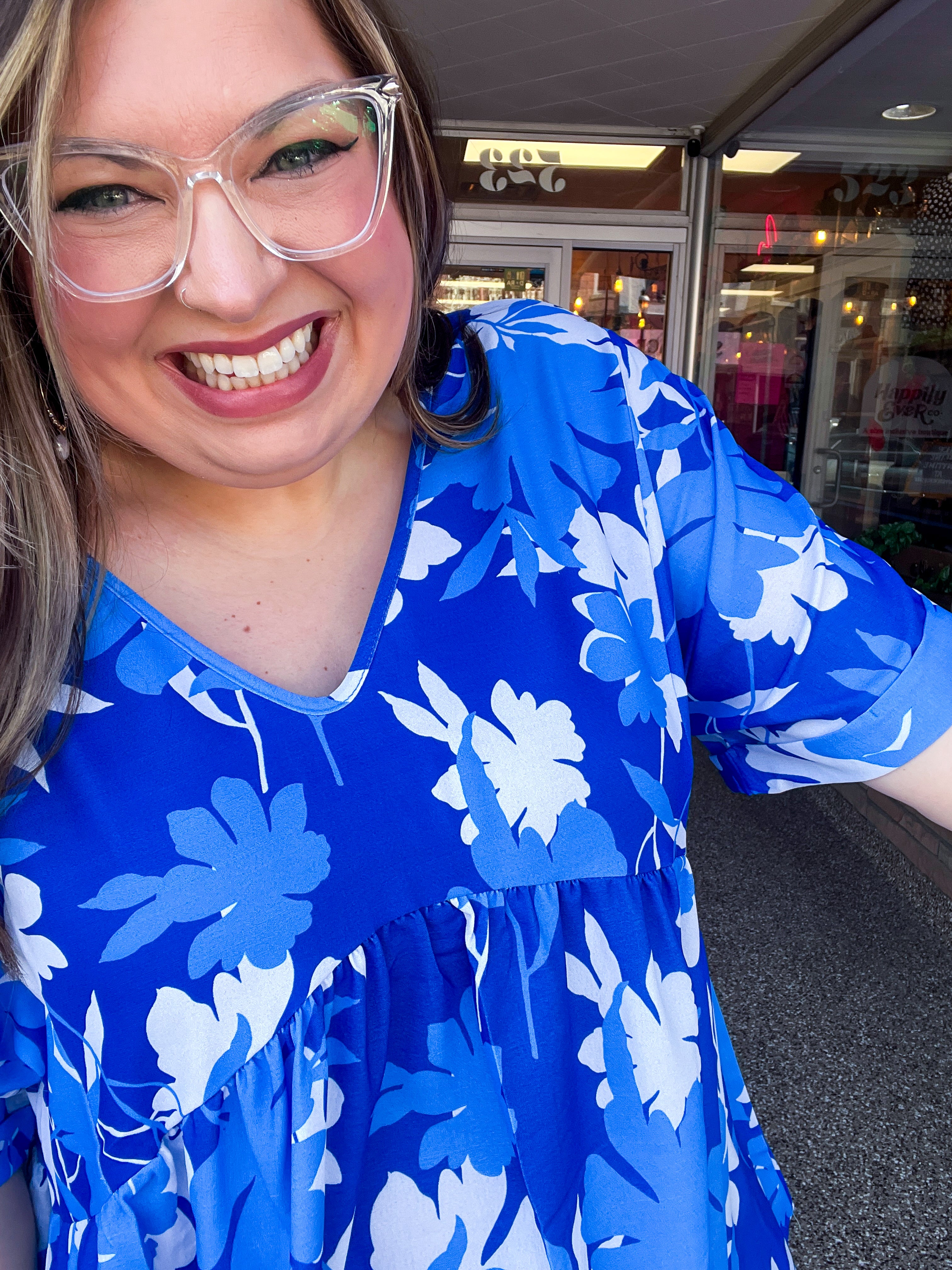 Petal Splash Babydoll Top in Blue