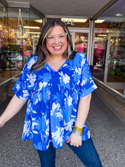 Petal Splash Babydoll Top in Blue