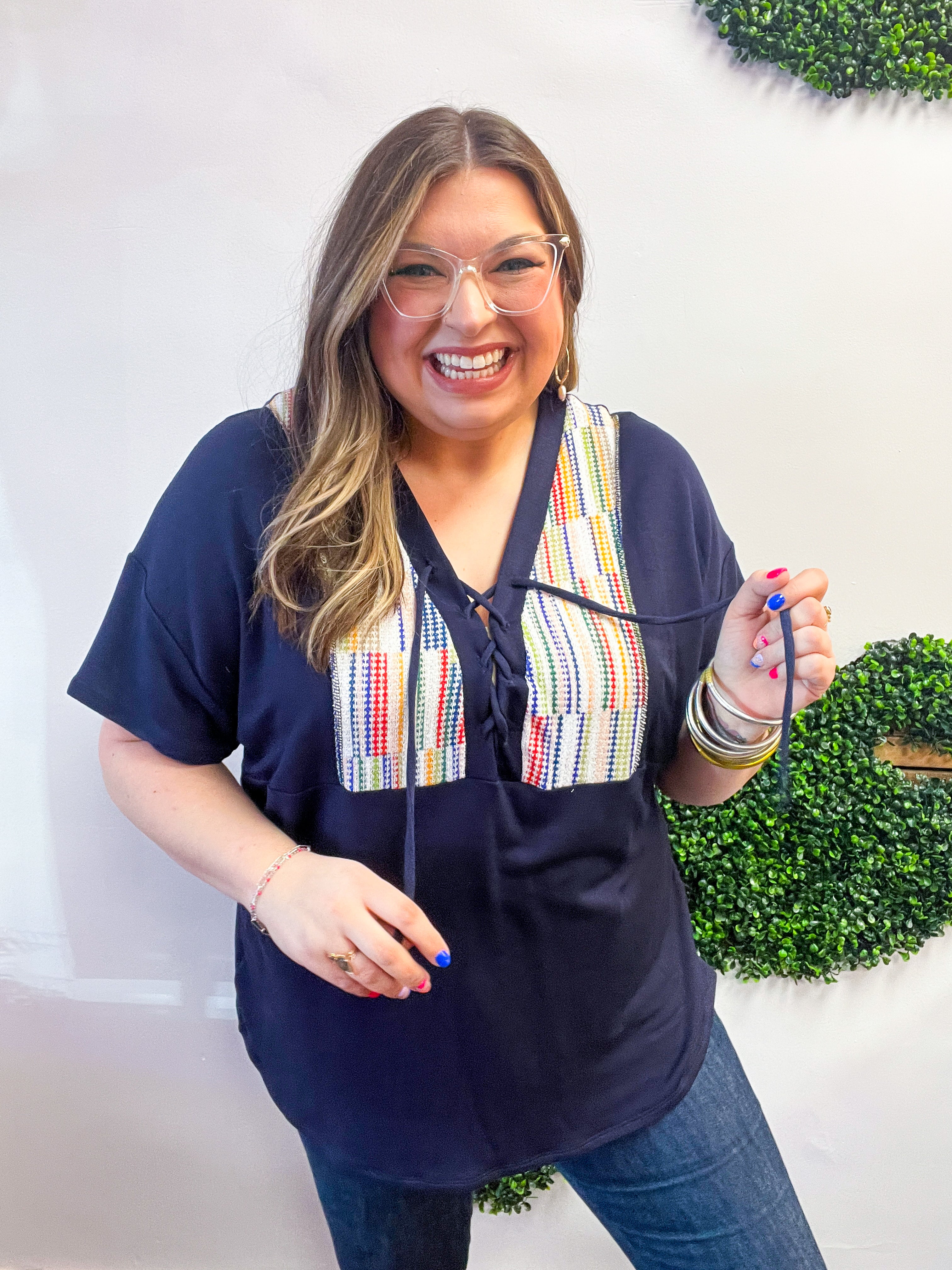 Threaded Charm Top in Navy
