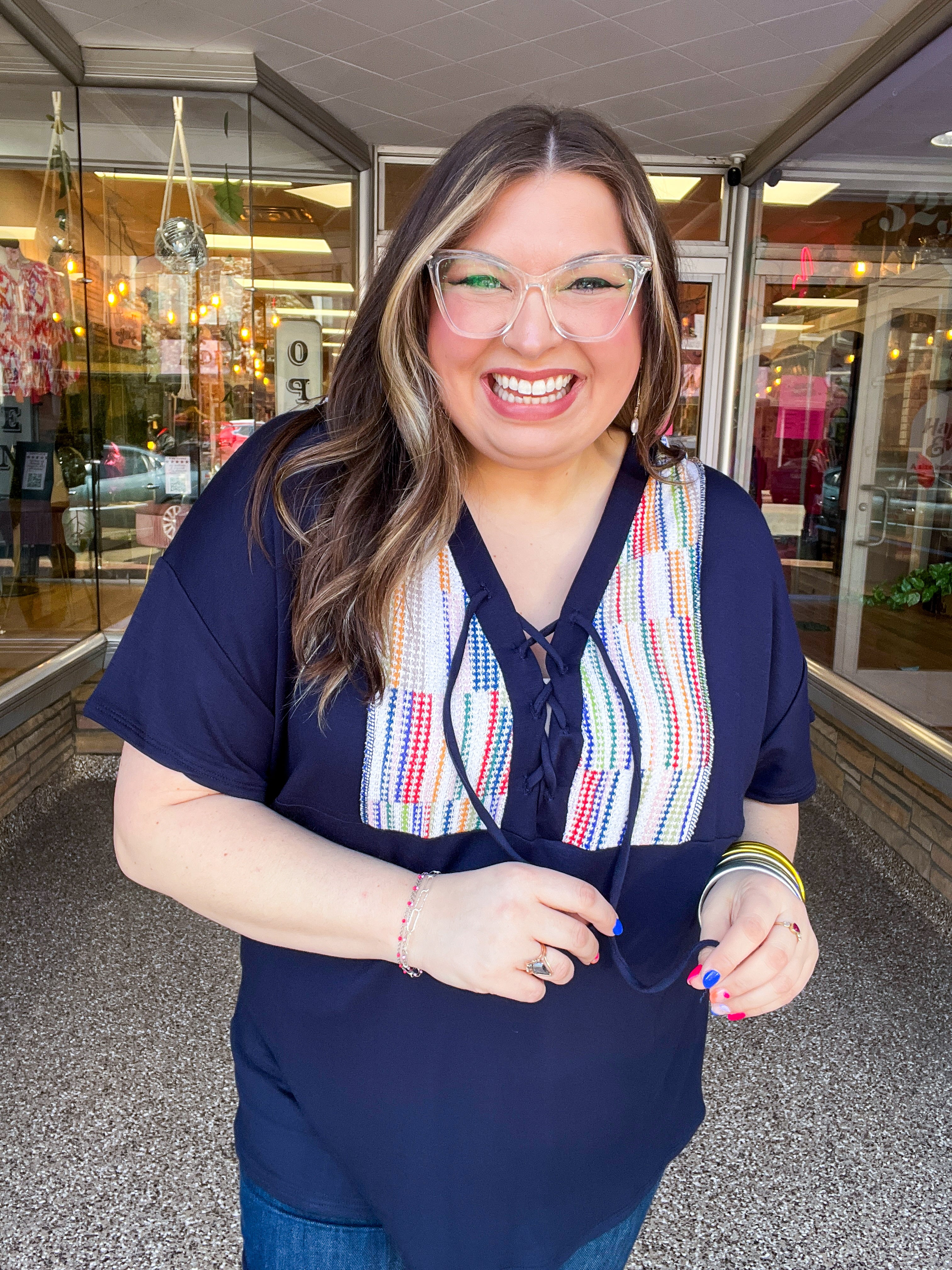 Threaded Charm Top in Navy