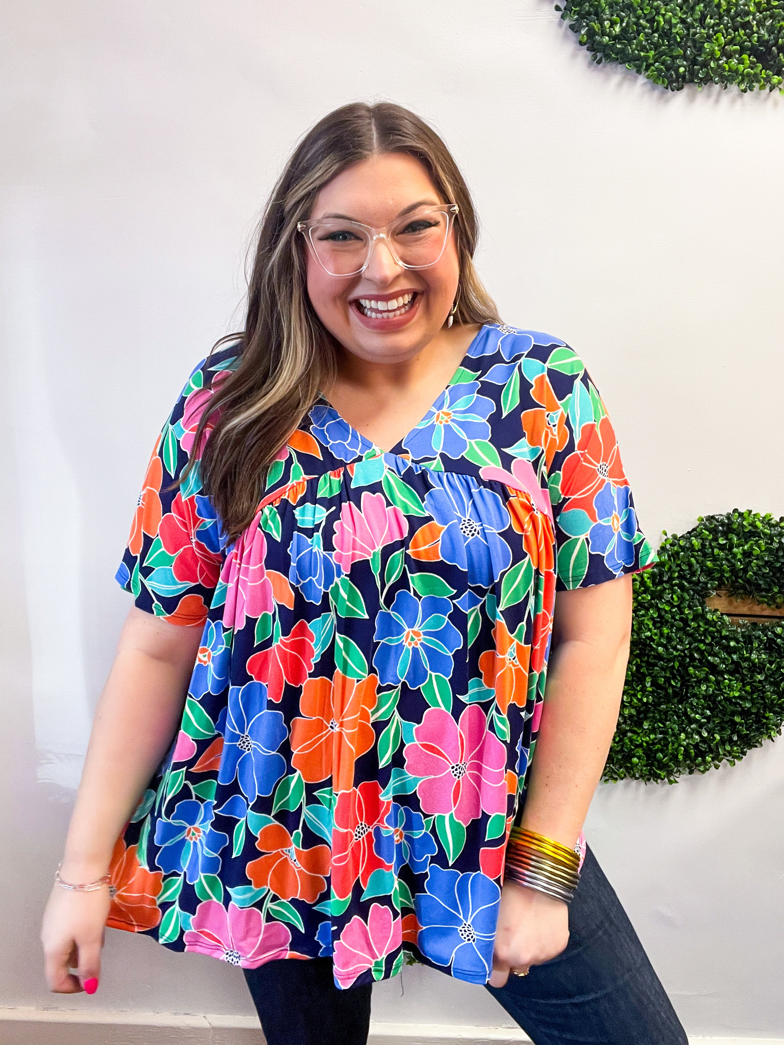 Bright Side Blooms Top in Navy