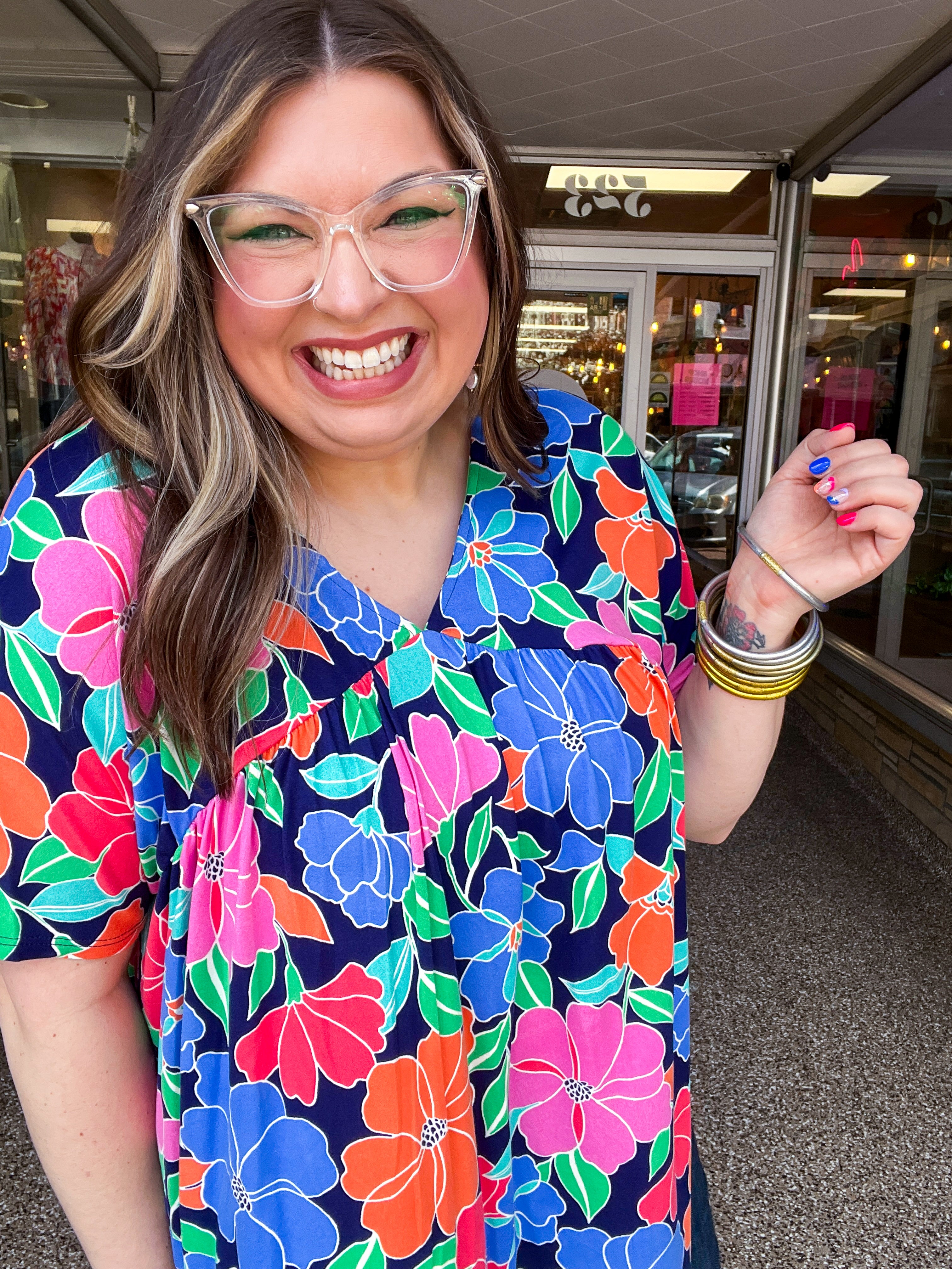 Bright Side Blooms Top in Navy