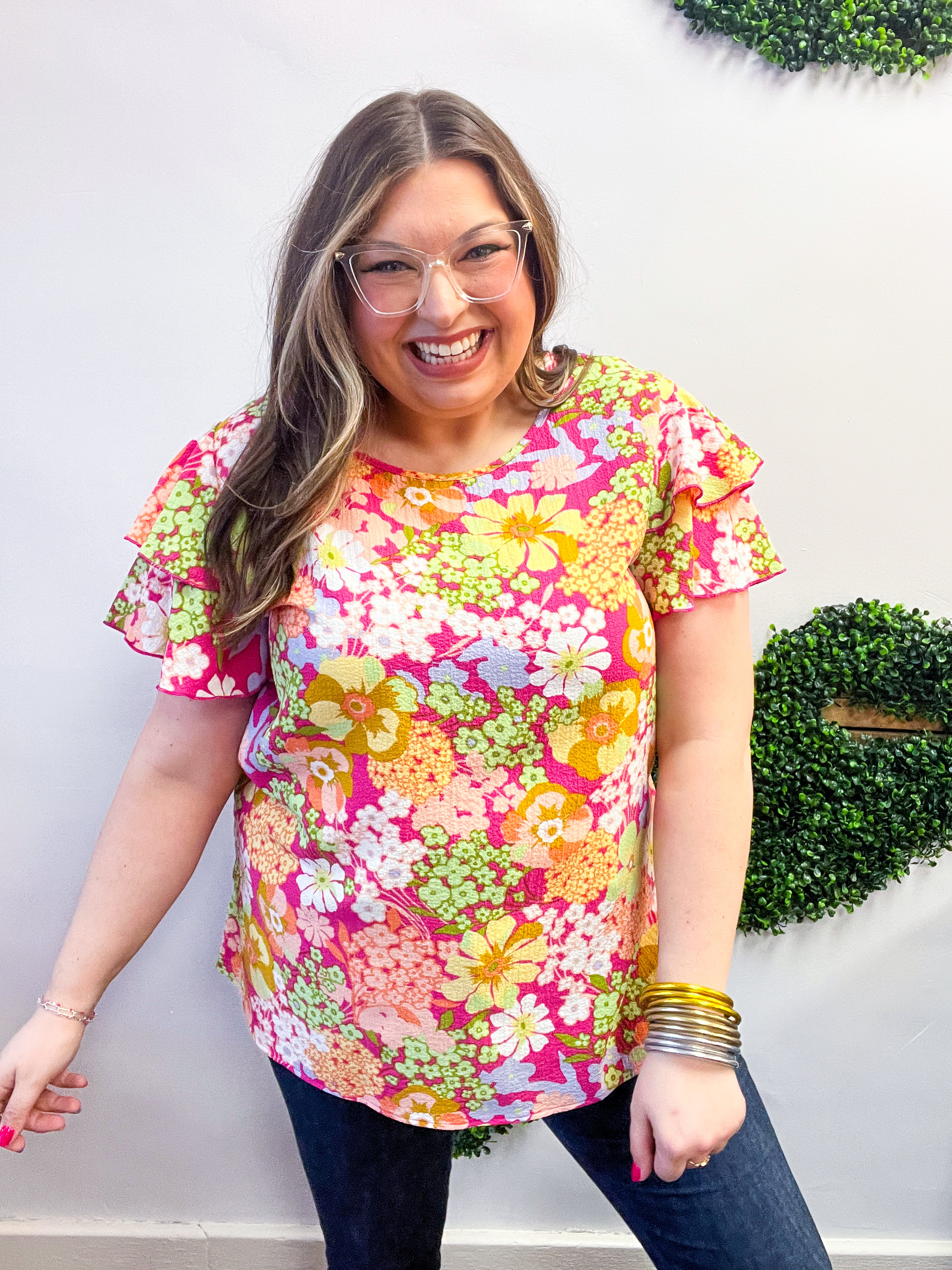 Groovy Garden Top in Fuchsia