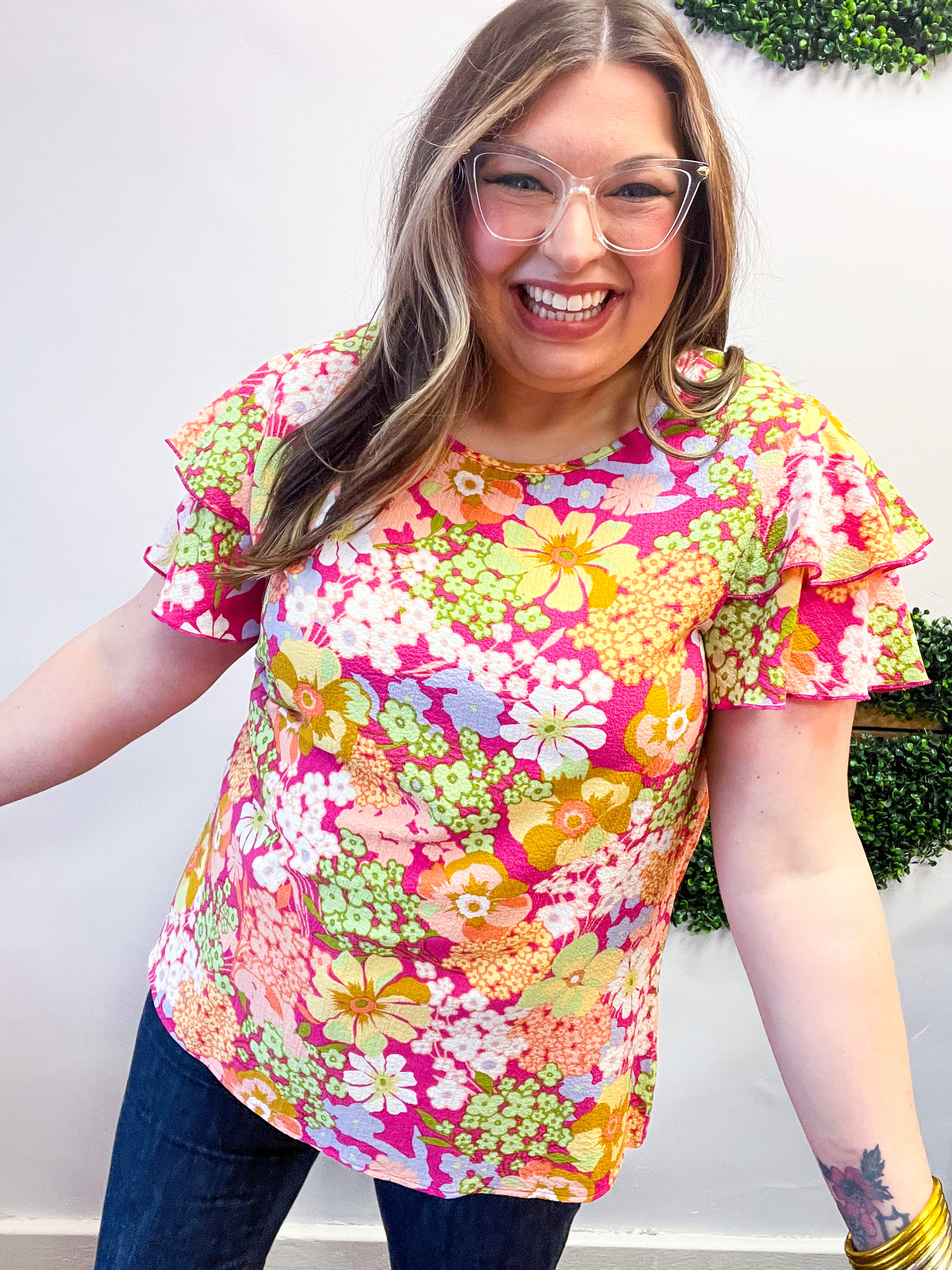 Groovy Garden Top in Fuchsia