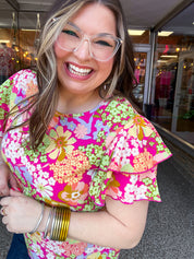 Groovy Garden Top in Fuchsia