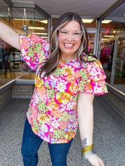 Groovy Garden Top in Fuchsia